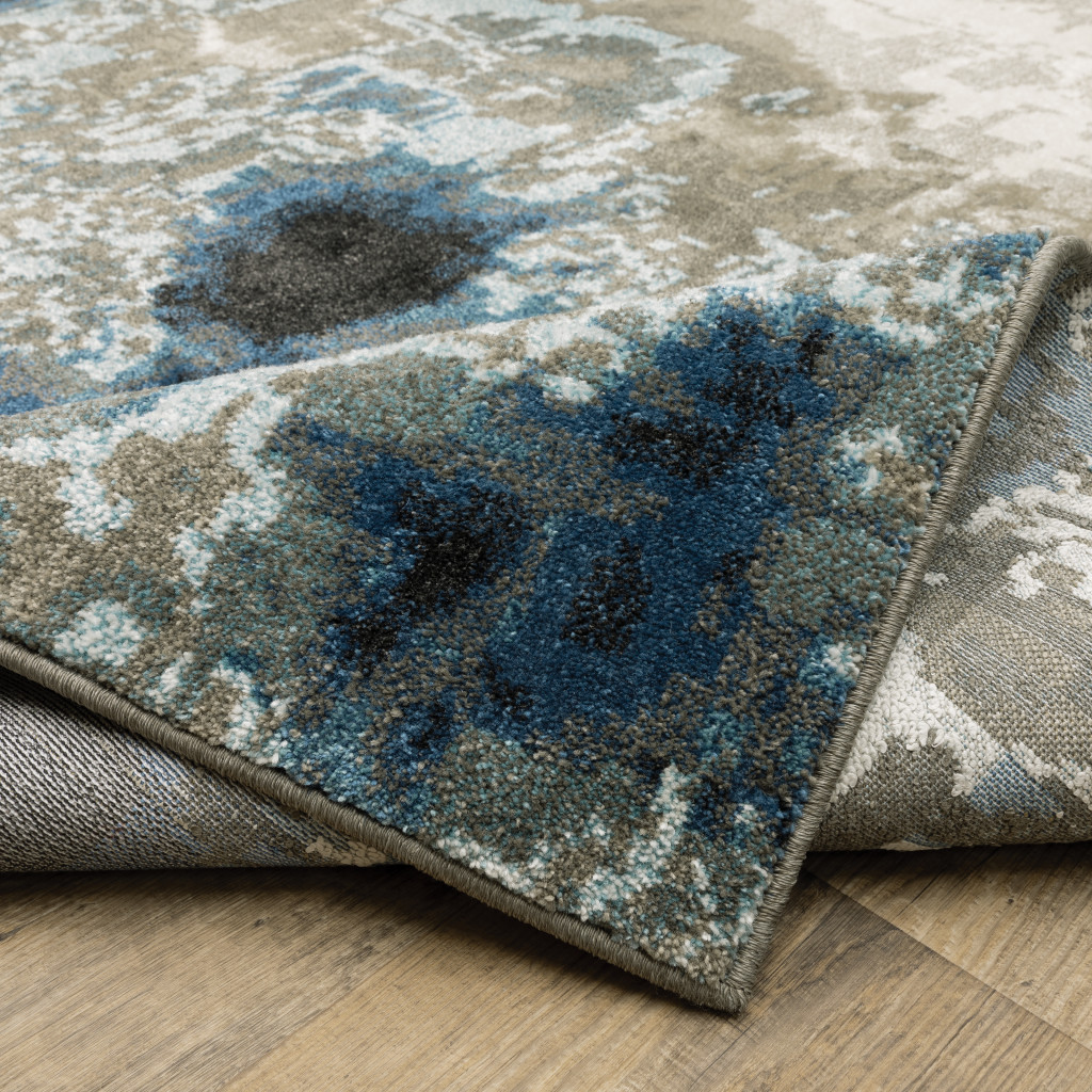 2" X 8" Blue Grey Charcoal And Beige Abstract Power Loom Stain Resistant Runner Rug