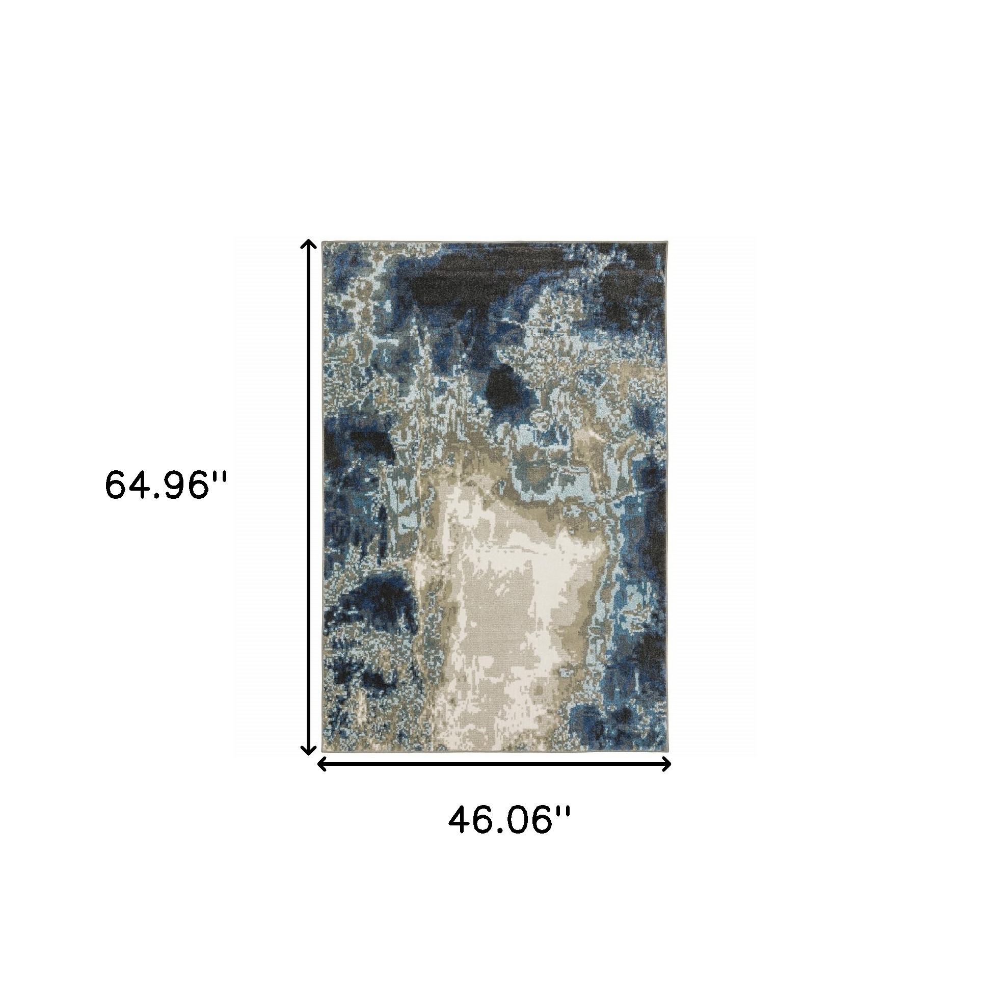 4" X 6" Blue Grey Charcoal And Beige Abstract Power Loom Stain Resistant Area Rug