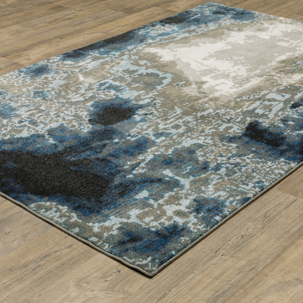4" X 6" Blue Grey Charcoal And Beige Abstract Power Loom Stain Resistant Area Rug