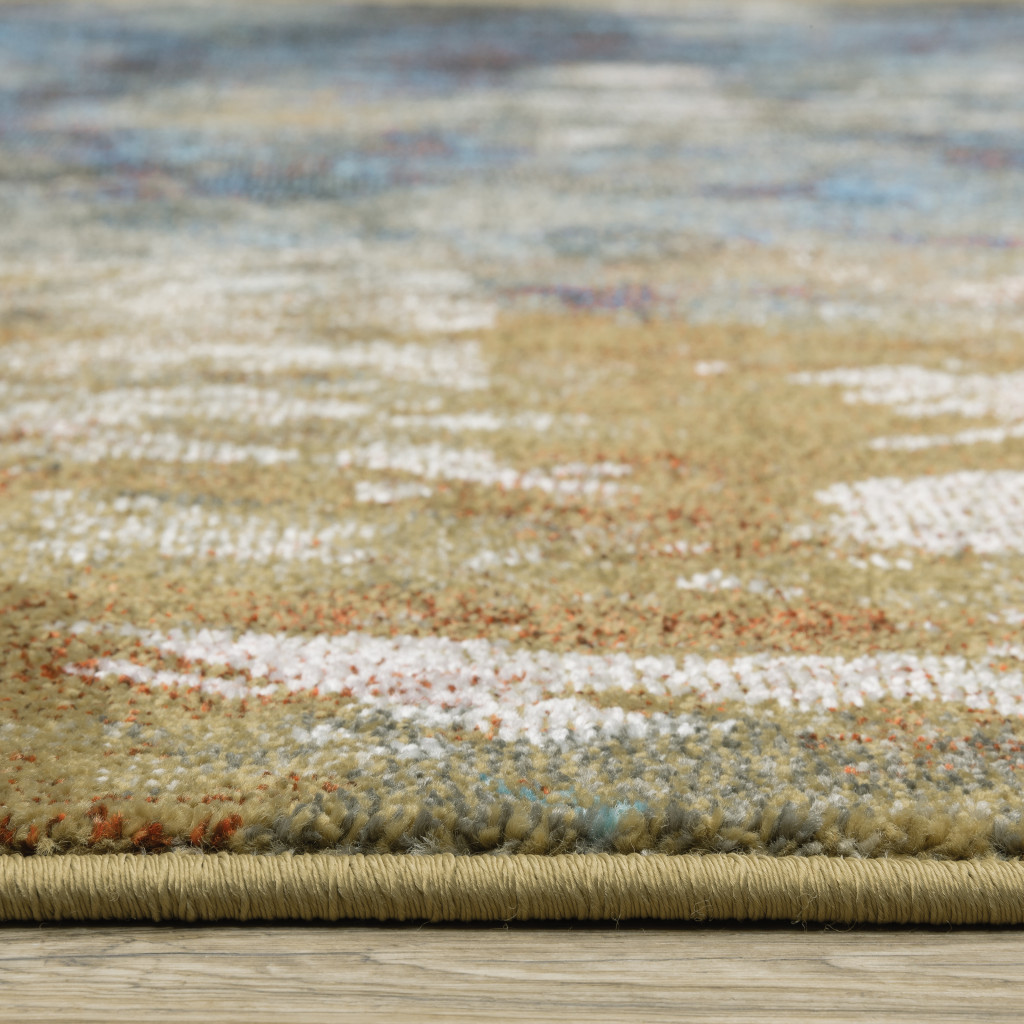 2" X 8" Blue Gold Teal Rust Grey And Beige Abstract Power Loom Stain Resistant Runner Rug