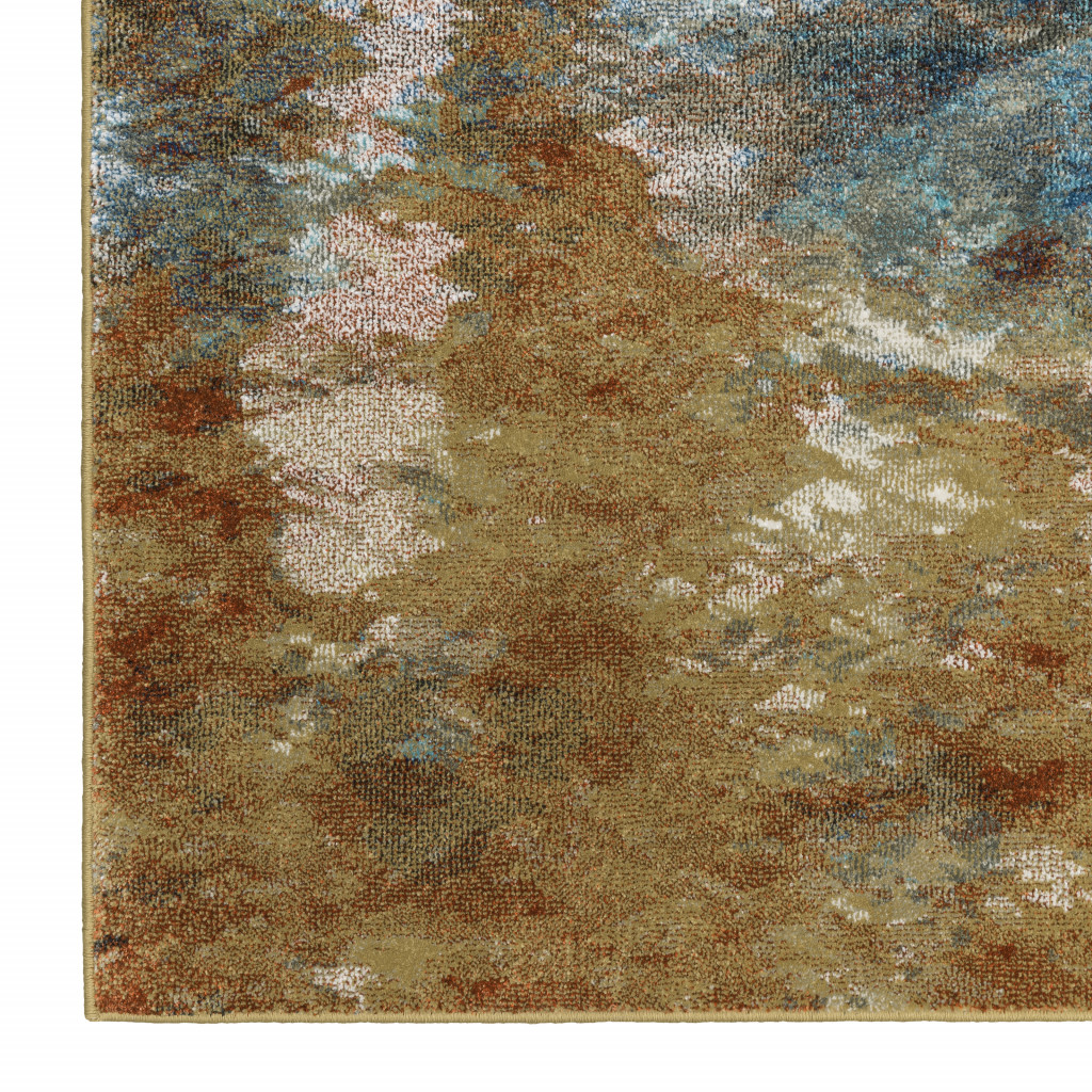2" X 8" Blue Gold Teal Rust Grey And Beige Abstract Power Loom Stain Resistant Runner Rug