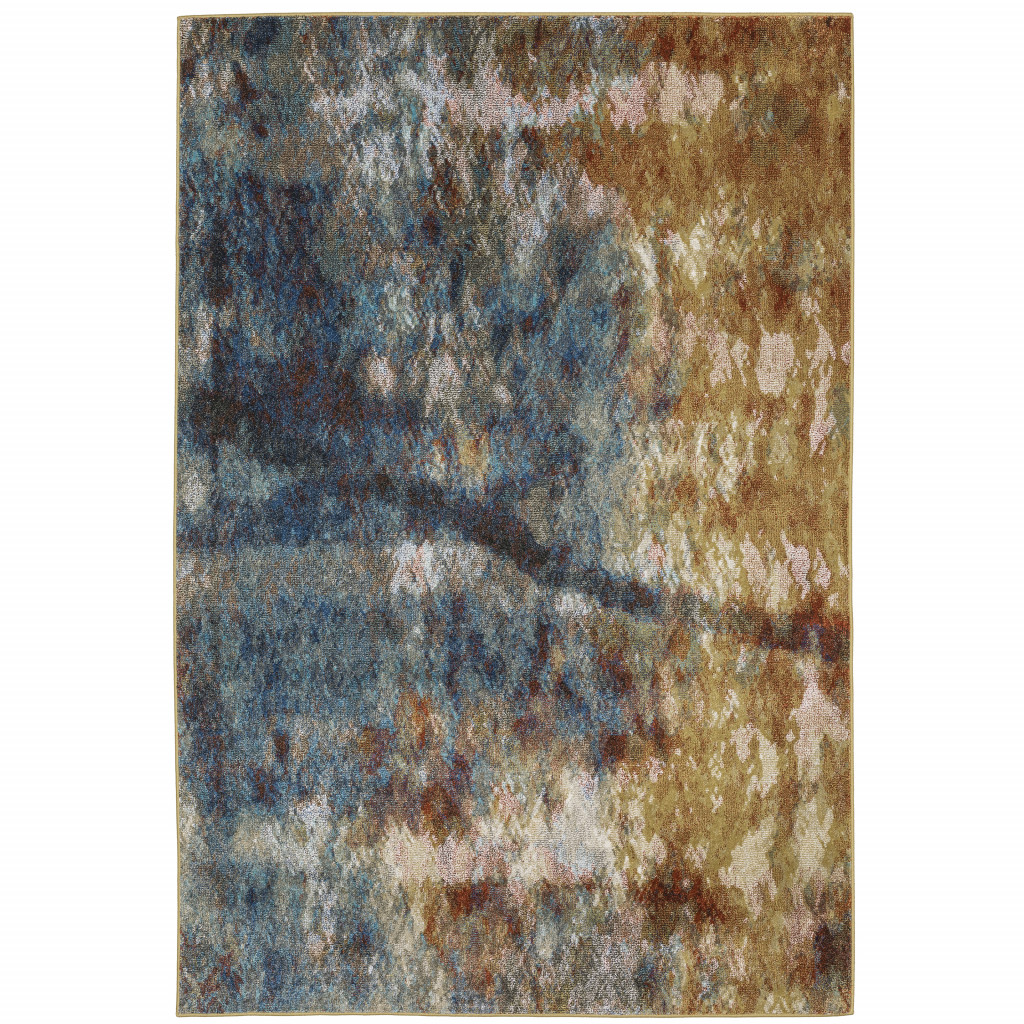 5" X 7" Blue Gold Teal Rust Grey And Beige Abstract Power Loom Stain Resistant Area Rug