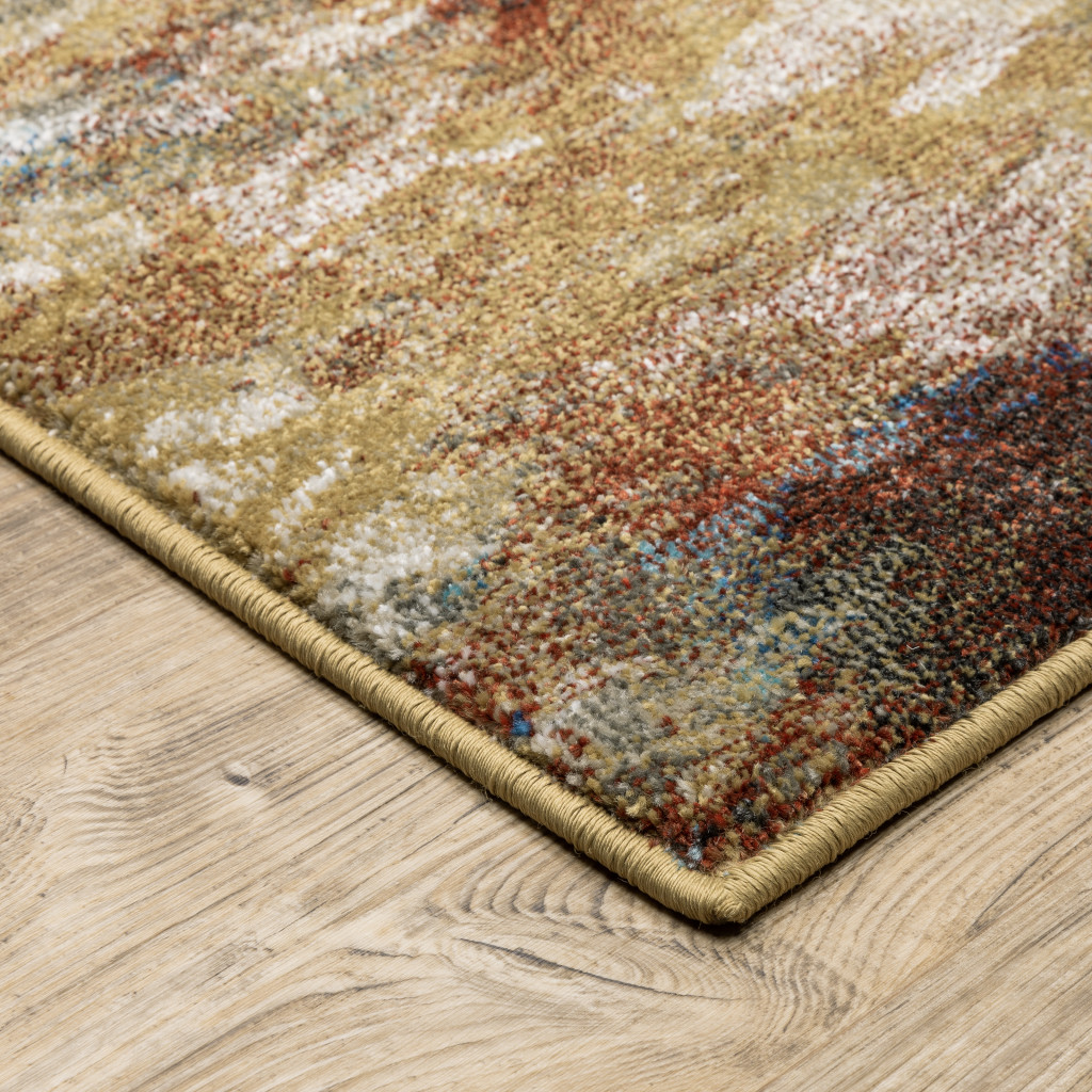 5" X 7" Blue Gold Teal Rust Grey And Beige Abstract Power Loom Stain Resistant Area Rug