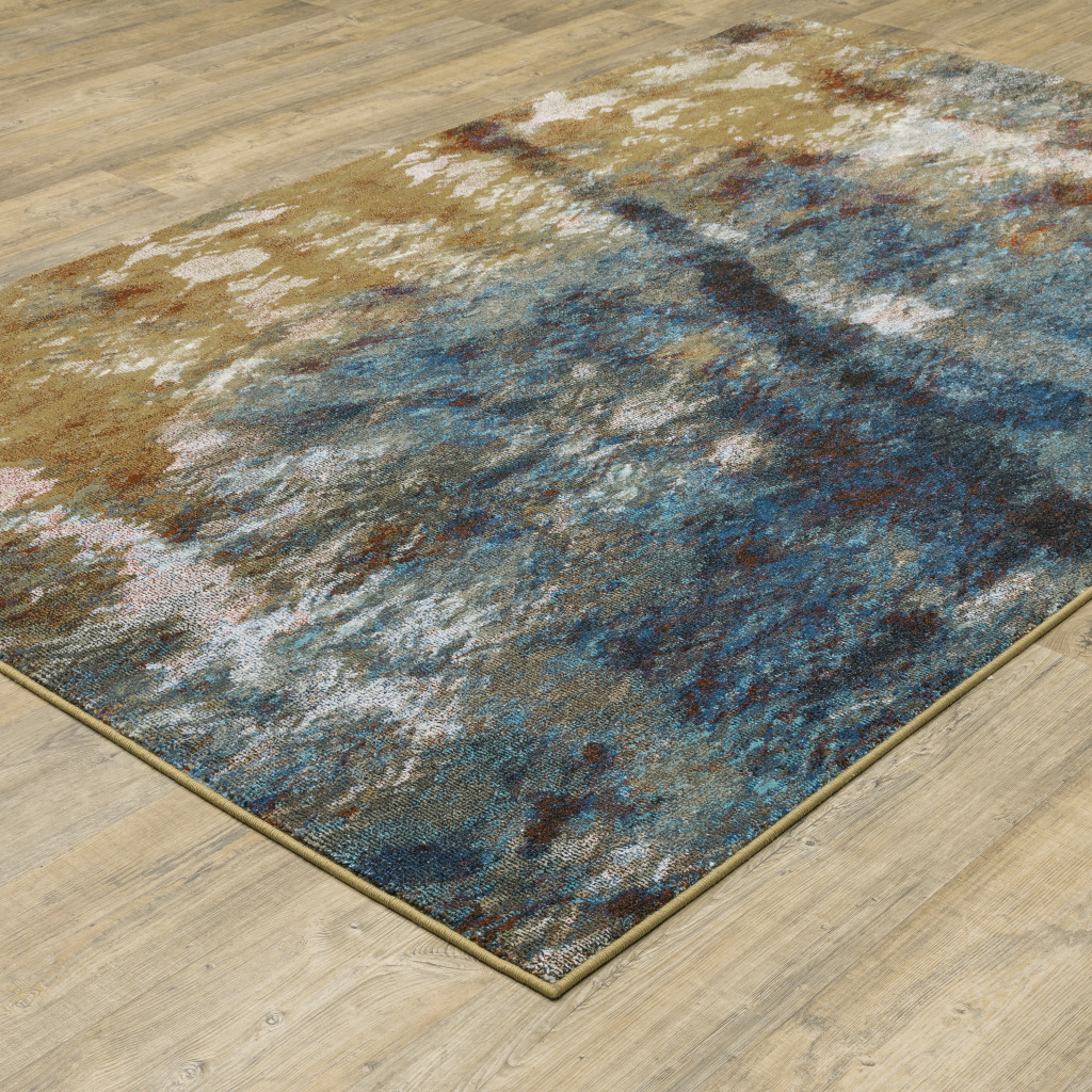 5" X 7" Blue Gold Teal Rust Grey And Beige Abstract Power Loom Stain Resistant Area Rug