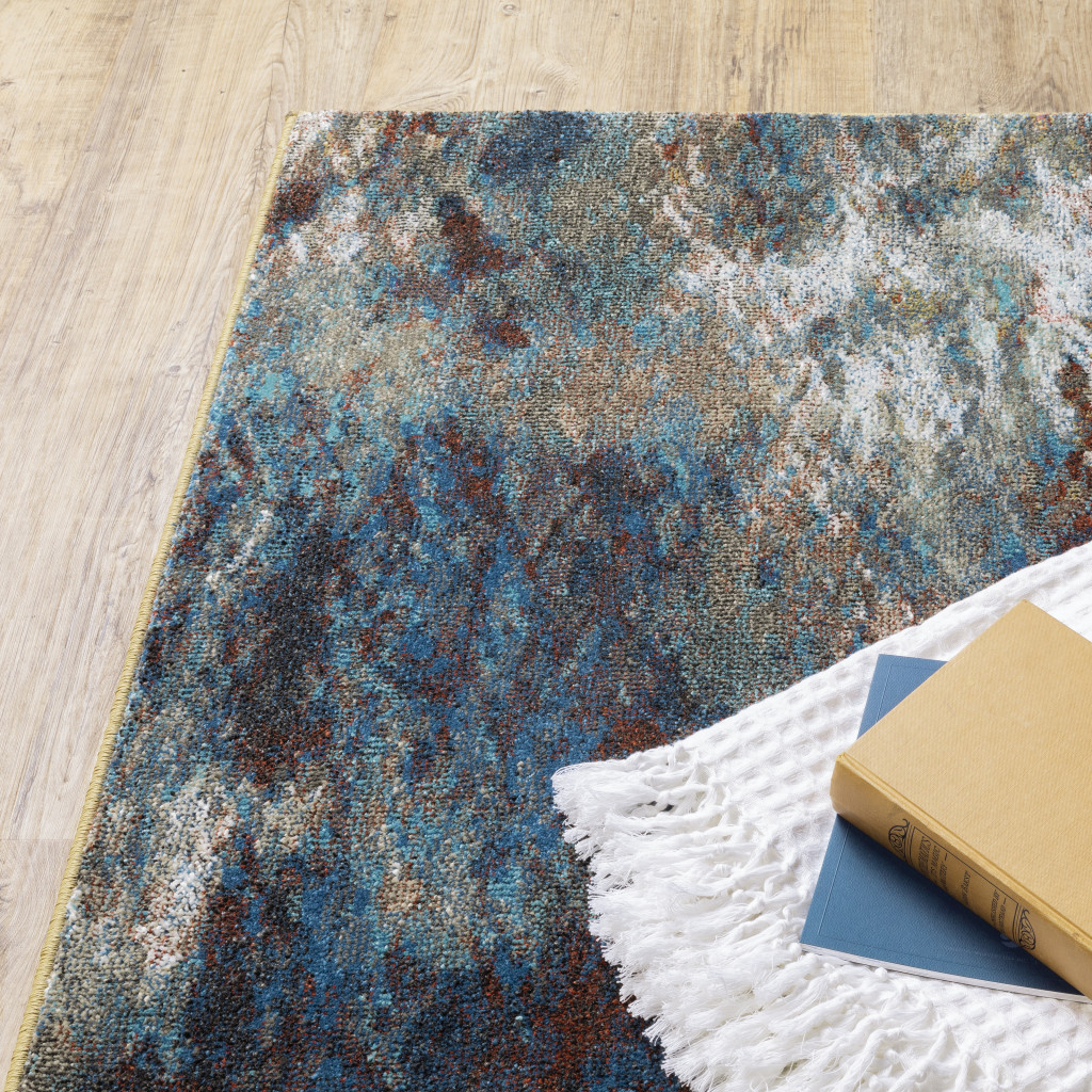 5" X 7" Blue Gold Teal Rust Grey And Beige Abstract Power Loom Stain Resistant Area Rug