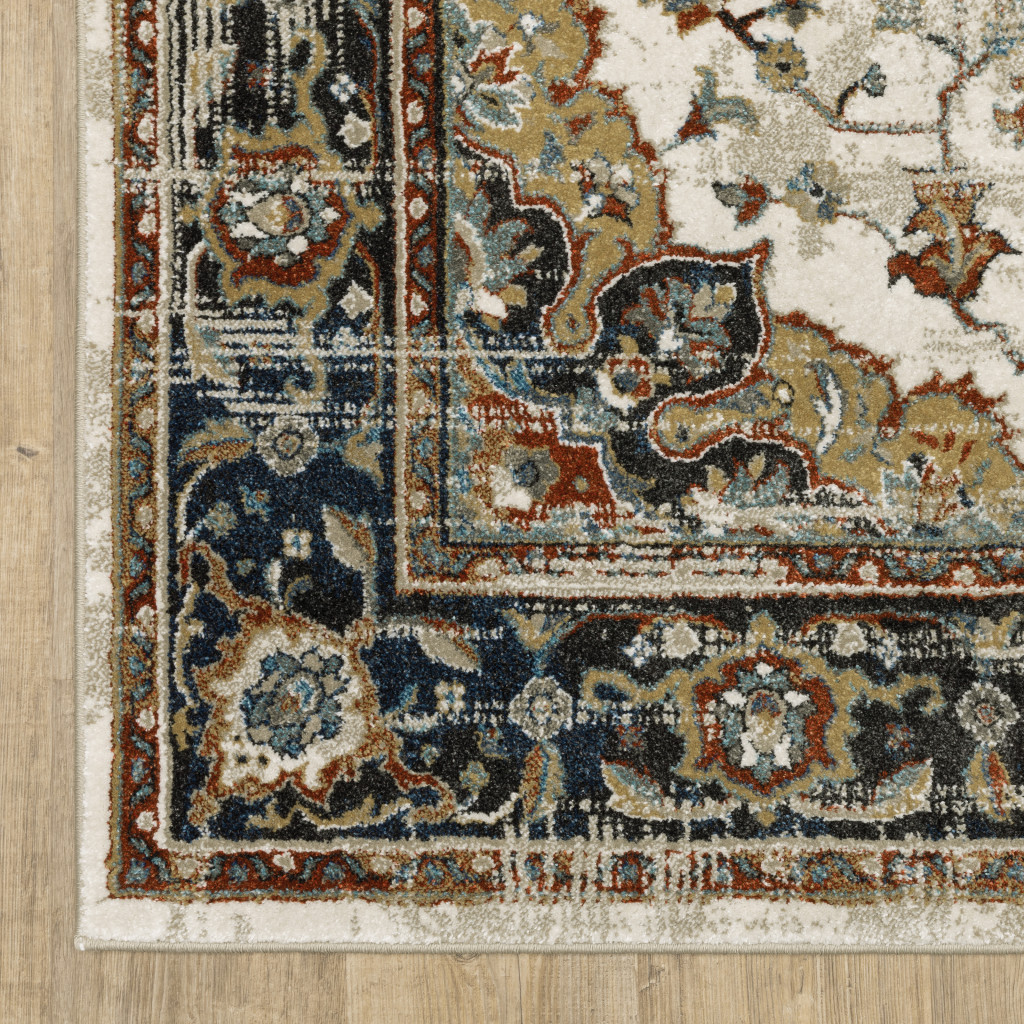 5' X 7' Beige Blue Green Rust And Grey Oriental Power Loom Stain Resistant Area Rug-509856-1