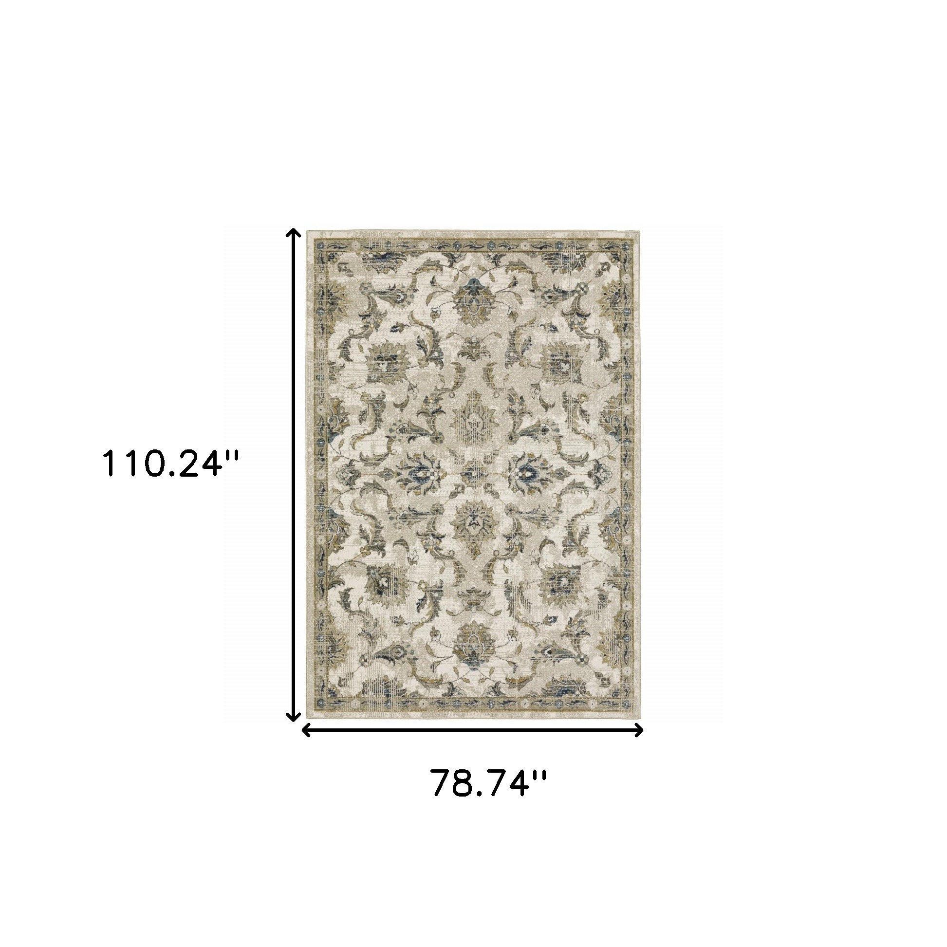 6" X 9" Beige Gold Blue And Grey Oriental Power Loom Stain Resistant Area Rug