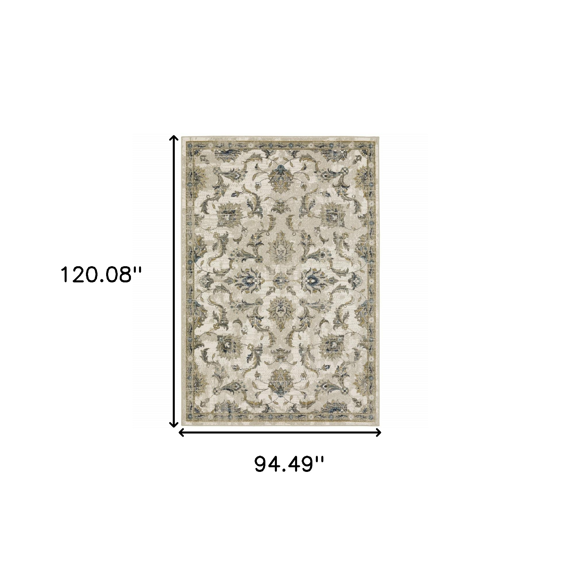 8" X 10" Beige Gold Blue And Grey Oriental Power Loom Stain Resistant Area Rug