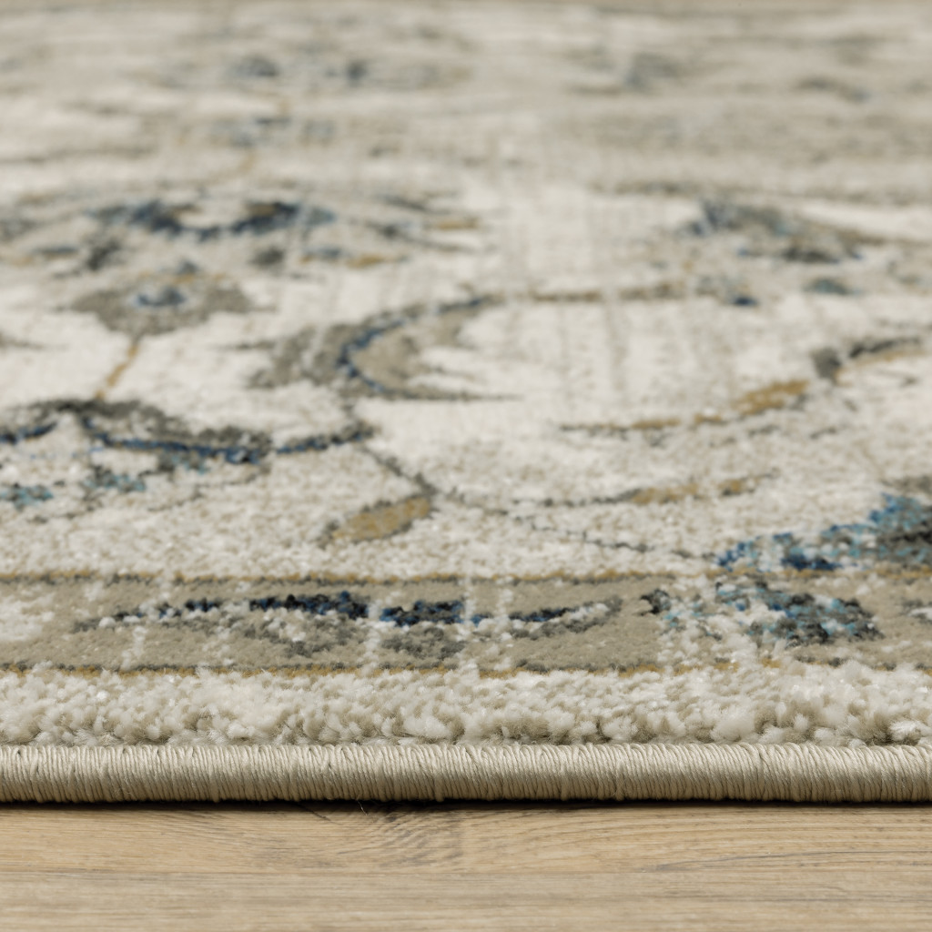 8" X 10" Beige Gold Blue And Grey Oriental Power Loom Stain Resistant Area Rug