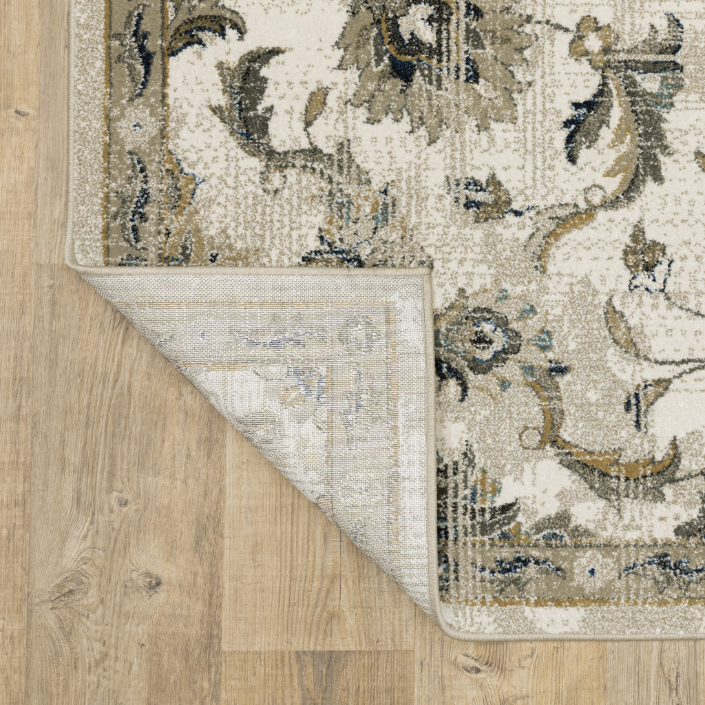 8" X 10" Beige Gold Blue And Grey Oriental Power Loom Stain Resistant Area Rug