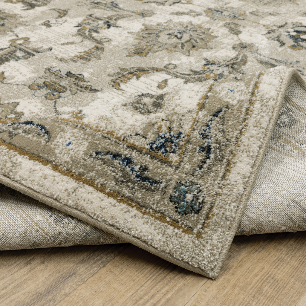 8" X 10" Beige Gold Blue And Grey Oriental Power Loom Stain Resistant Area Rug