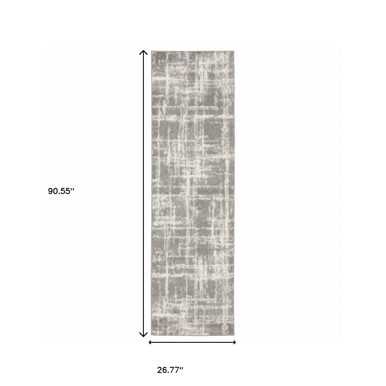 2" X 8" Grey And Ivory Abstract Shag Power Loom Stain Resistant Runner Rug