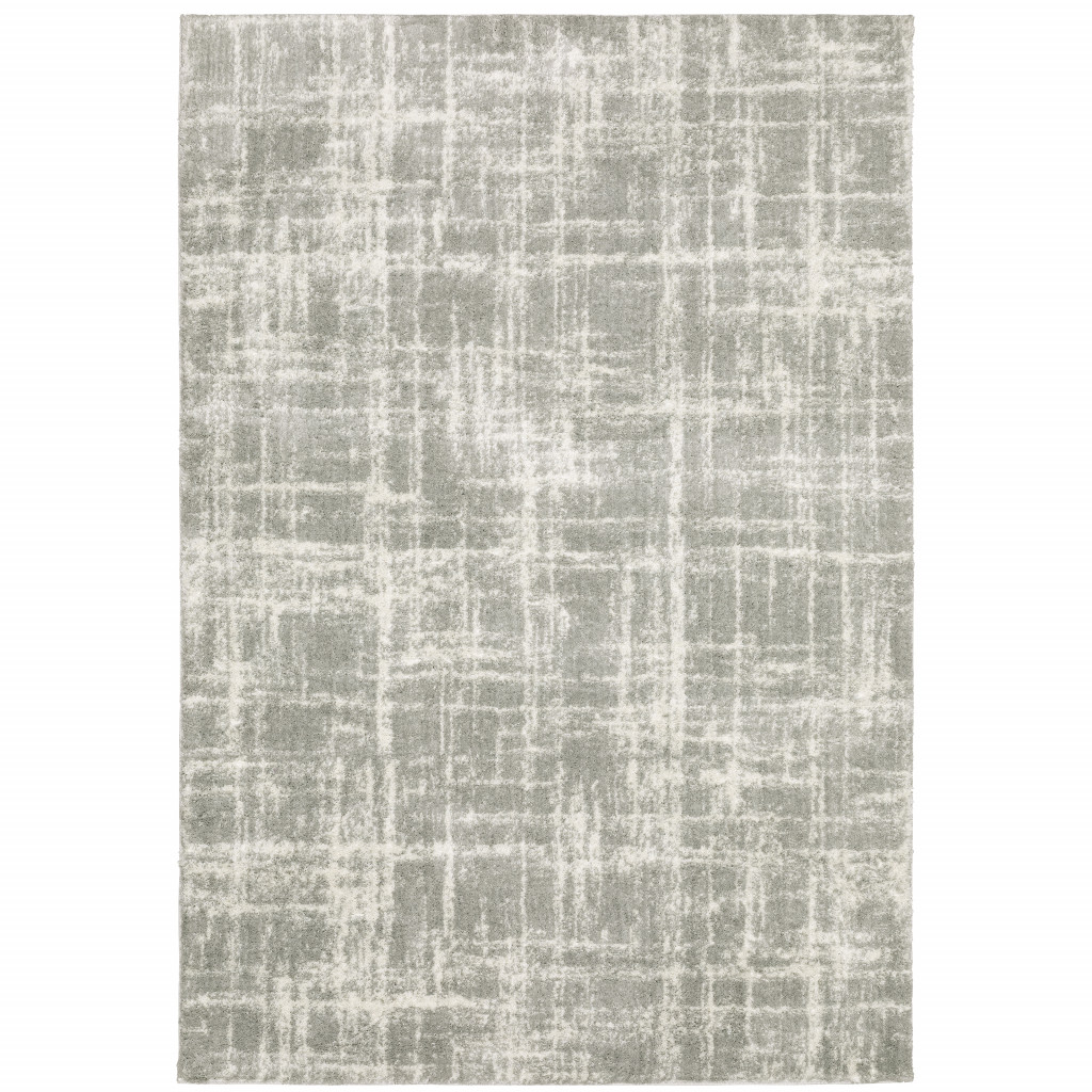 4" X 6" Grey And Ivory Abstract Shag Power Loom Stain Resistant Area Rug
