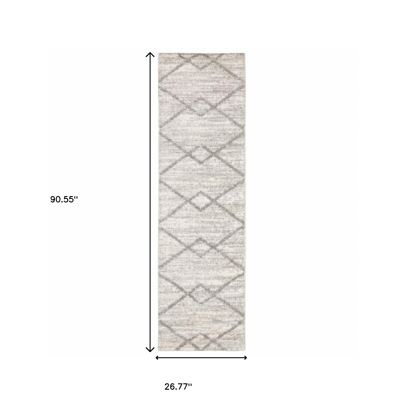 2" X 8" Ivory And Grey Geometric Shag Power Loom Stain Resistant Runner Rug