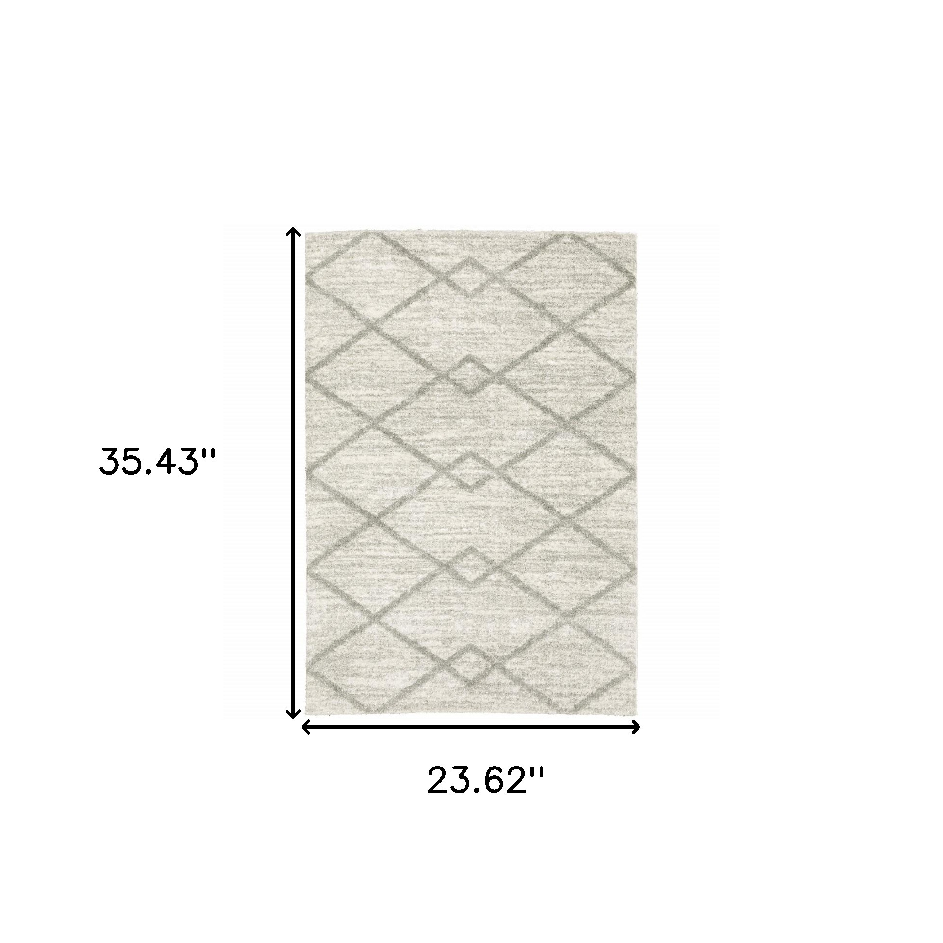 2" X 3" Ivory And Grey Geometric Shag Power Loom Stain Resistant Area Rug
