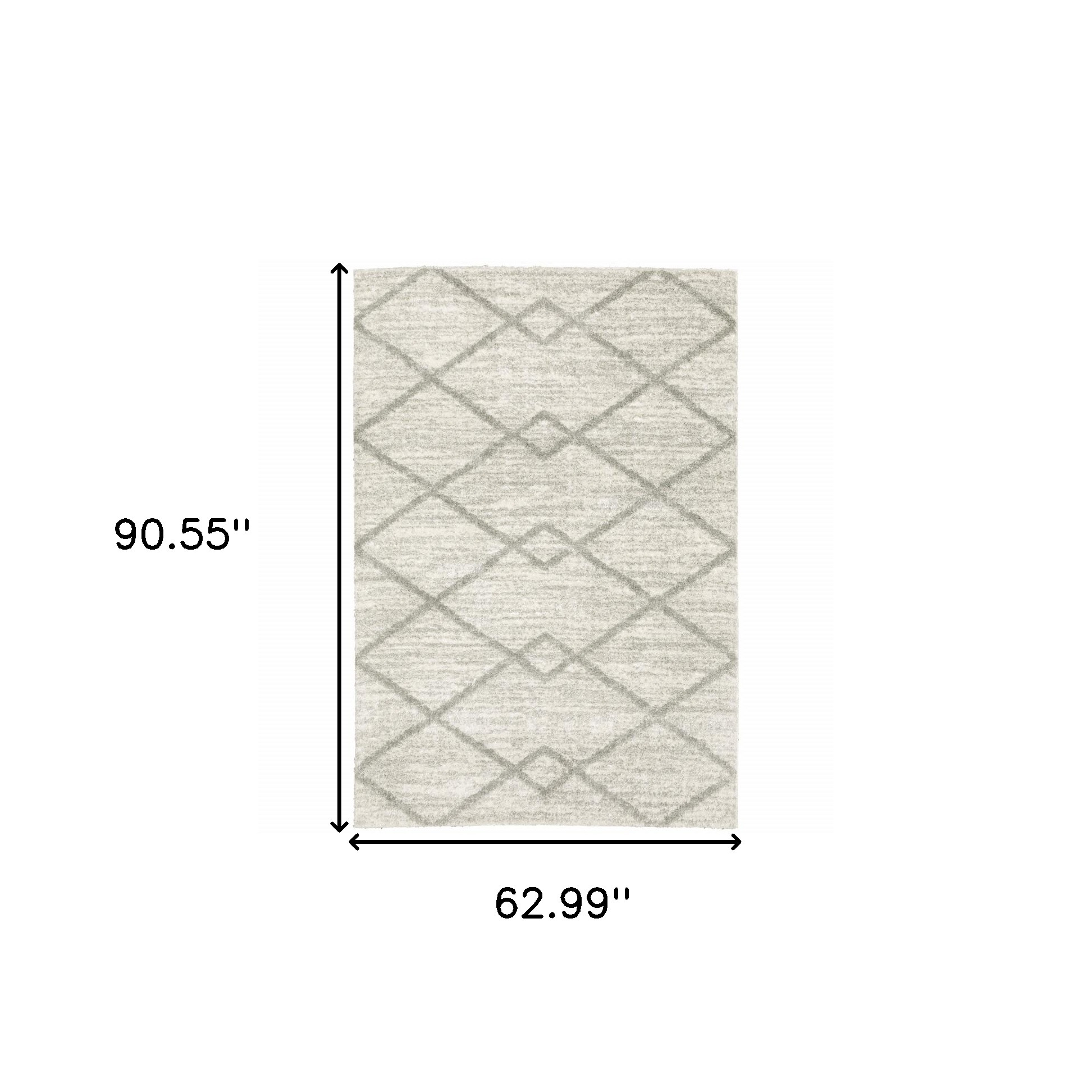 5" X 8" Ivory And Grey Geometric Shag Power Loom Stain Resistant Area Rug
