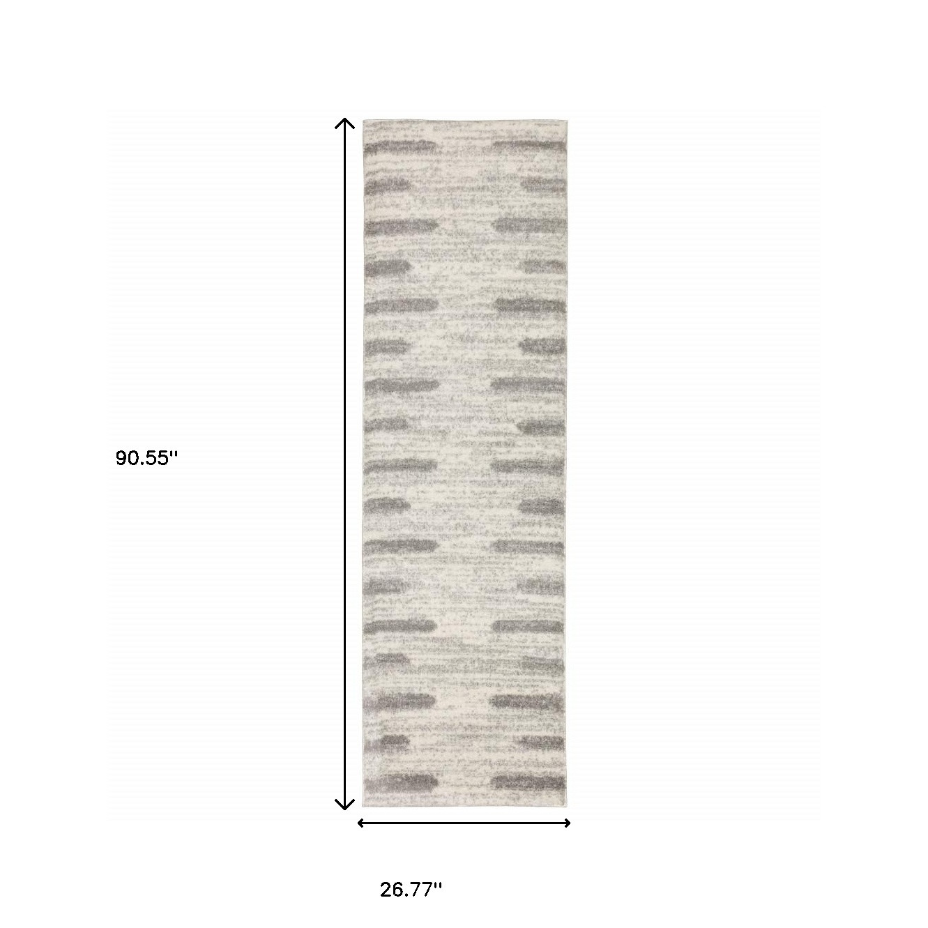2" X 8" Ivory And Grey Geometric Shag Power Loom Stain Resistant Runner Rug