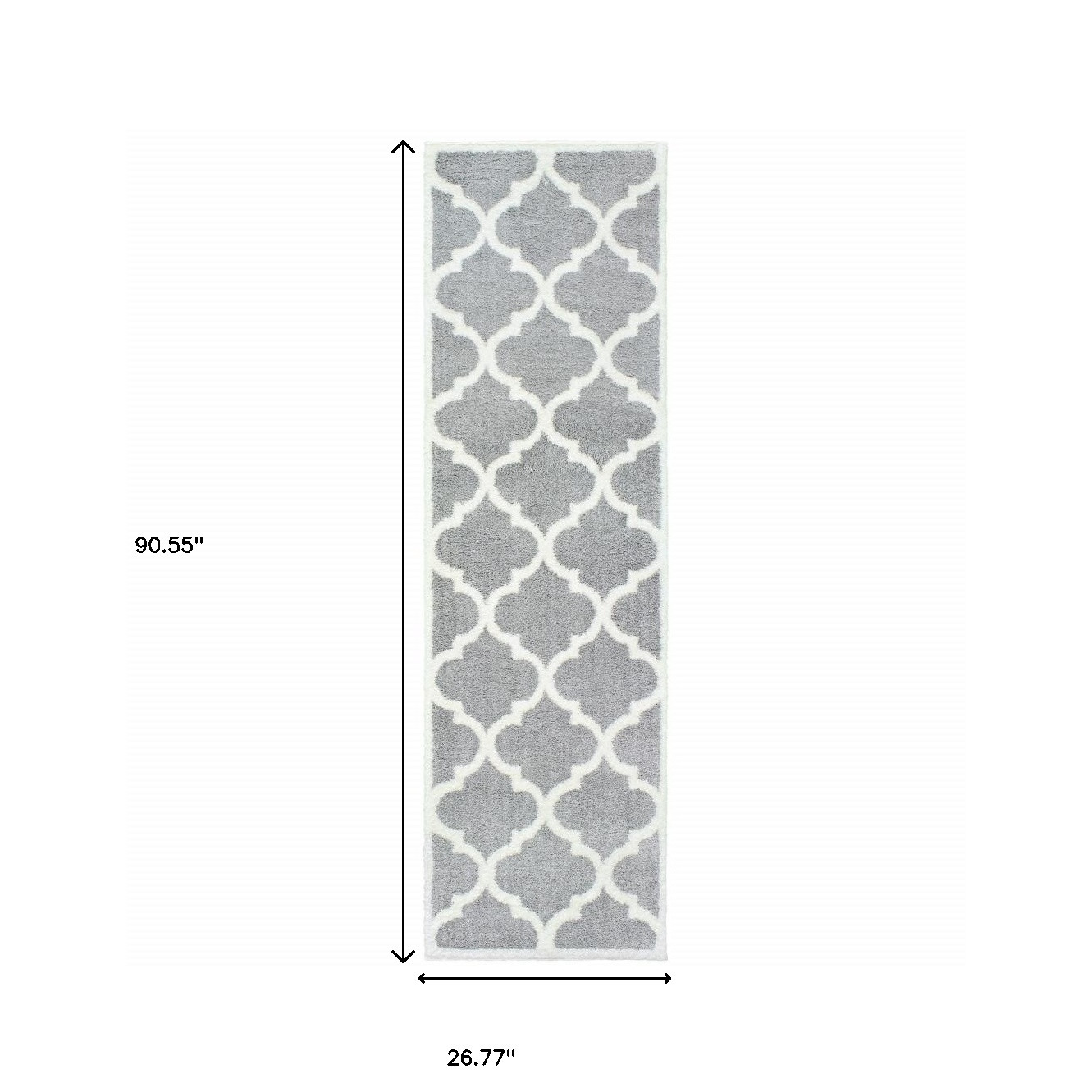 2" X 8" Grey And Ivory Geometric Shag Power Loom Stain Resistant Runner Rug