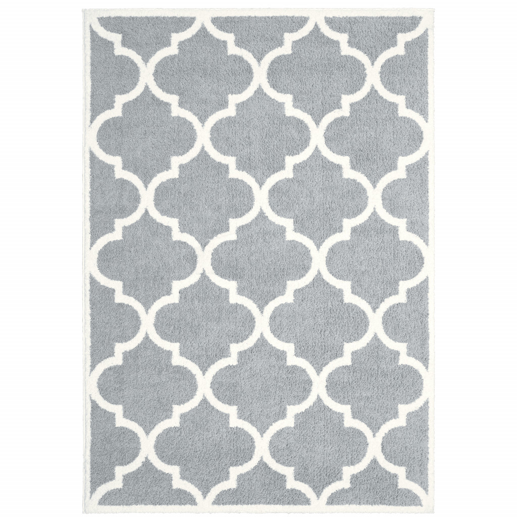 2" X 3" Grey And Ivory Geometric Shag Power Loom Stain Resistant Area Rug