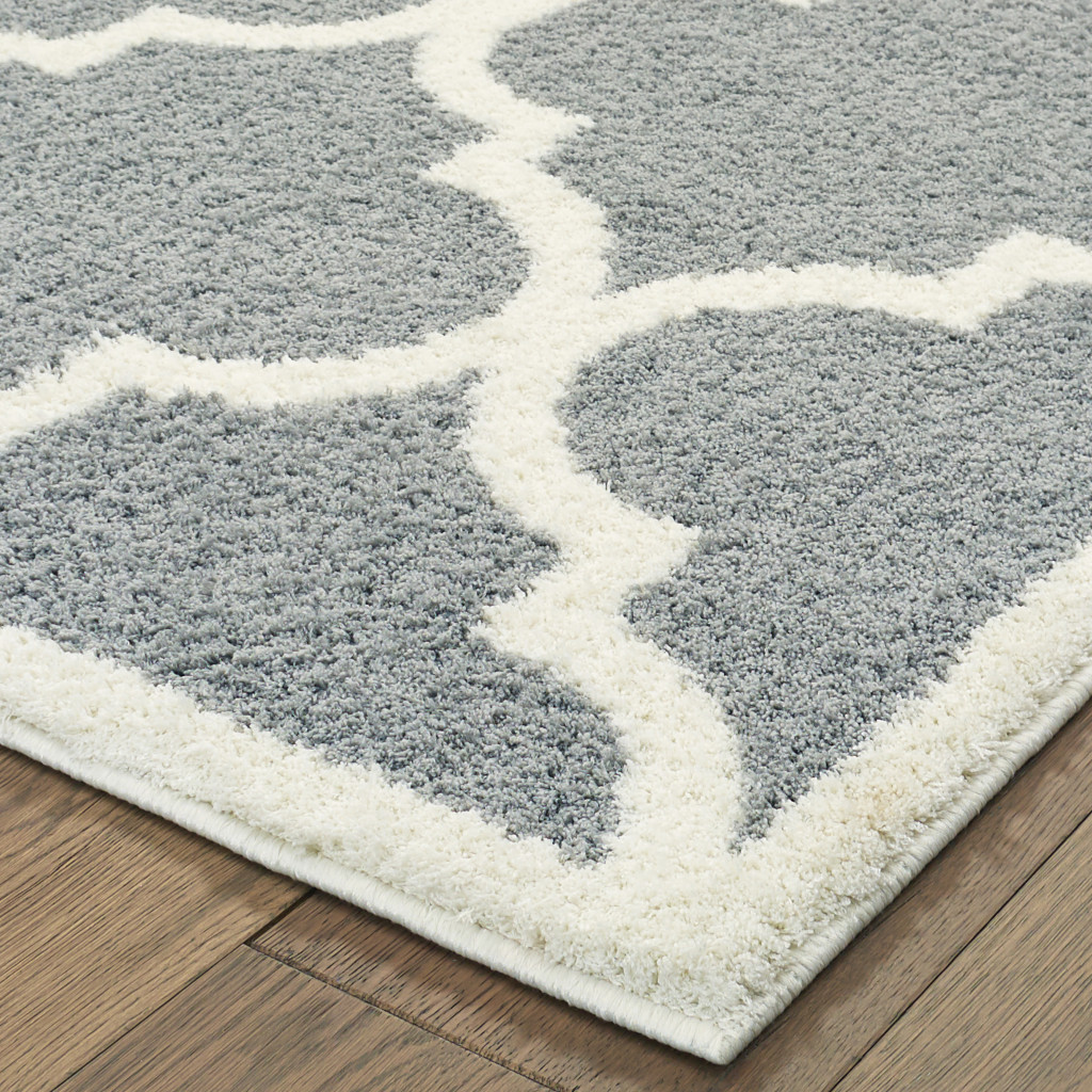 2" X 3" Grey And Ivory Geometric Shag Power Loom Stain Resistant Area Rug