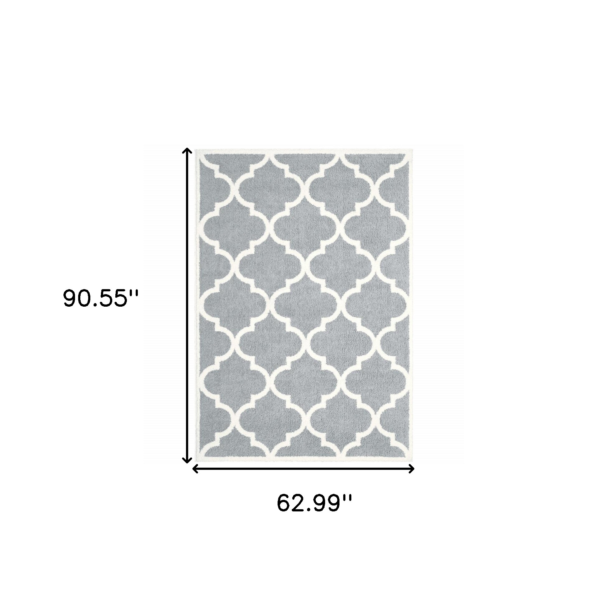 5" X 8" Grey And Ivory Geometric Shag Power Loom Stain Resistant Area Rug