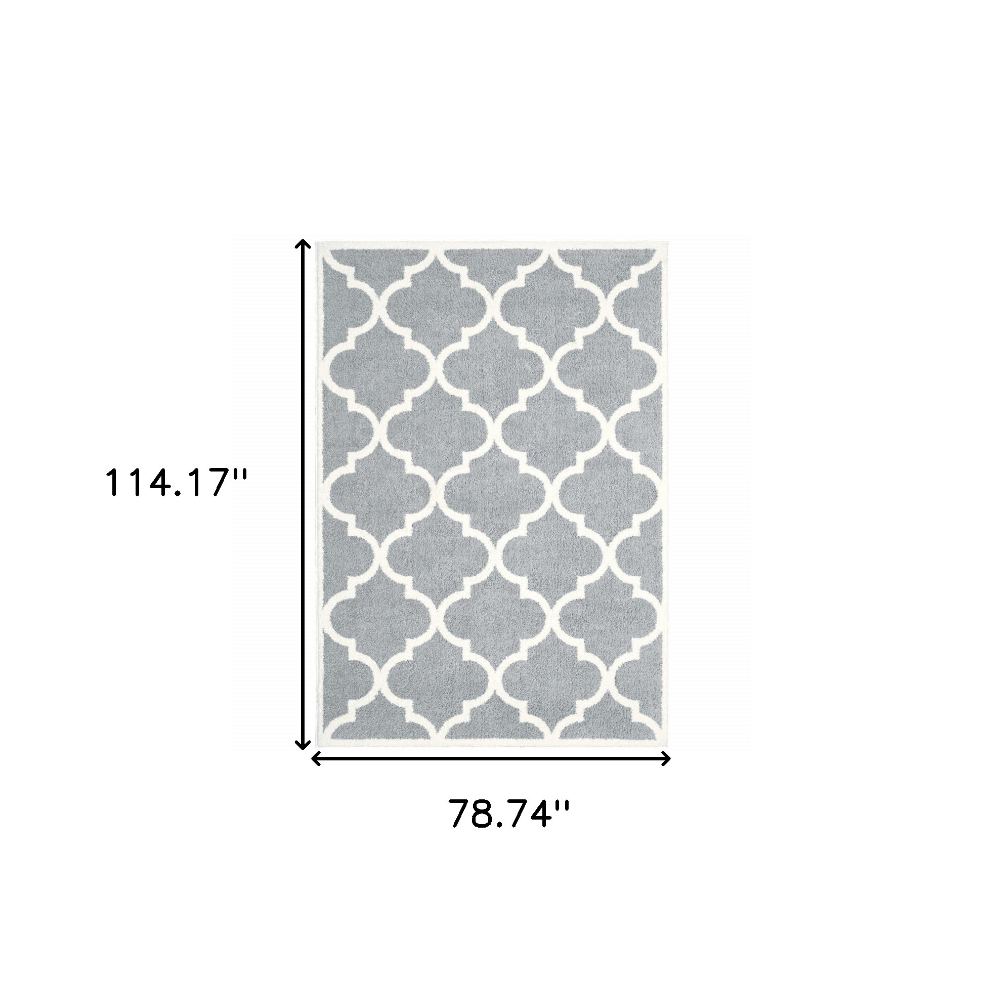 6" X 9" Grey And Ivory Geometric Shag Power Loom Stain Resistant Area Rug