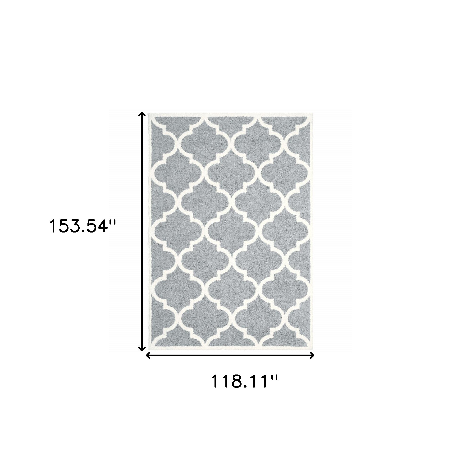 10" X 13" Grey And Ivory Geometric Shag Power Loom Stain Resistant Area Rug