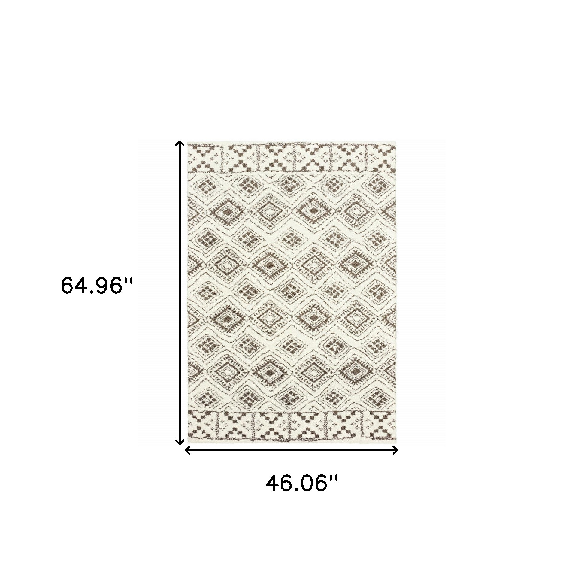 4" X 6" Ivory And Brown Geometric Shag Power Loom Stain Resistant Area Rug