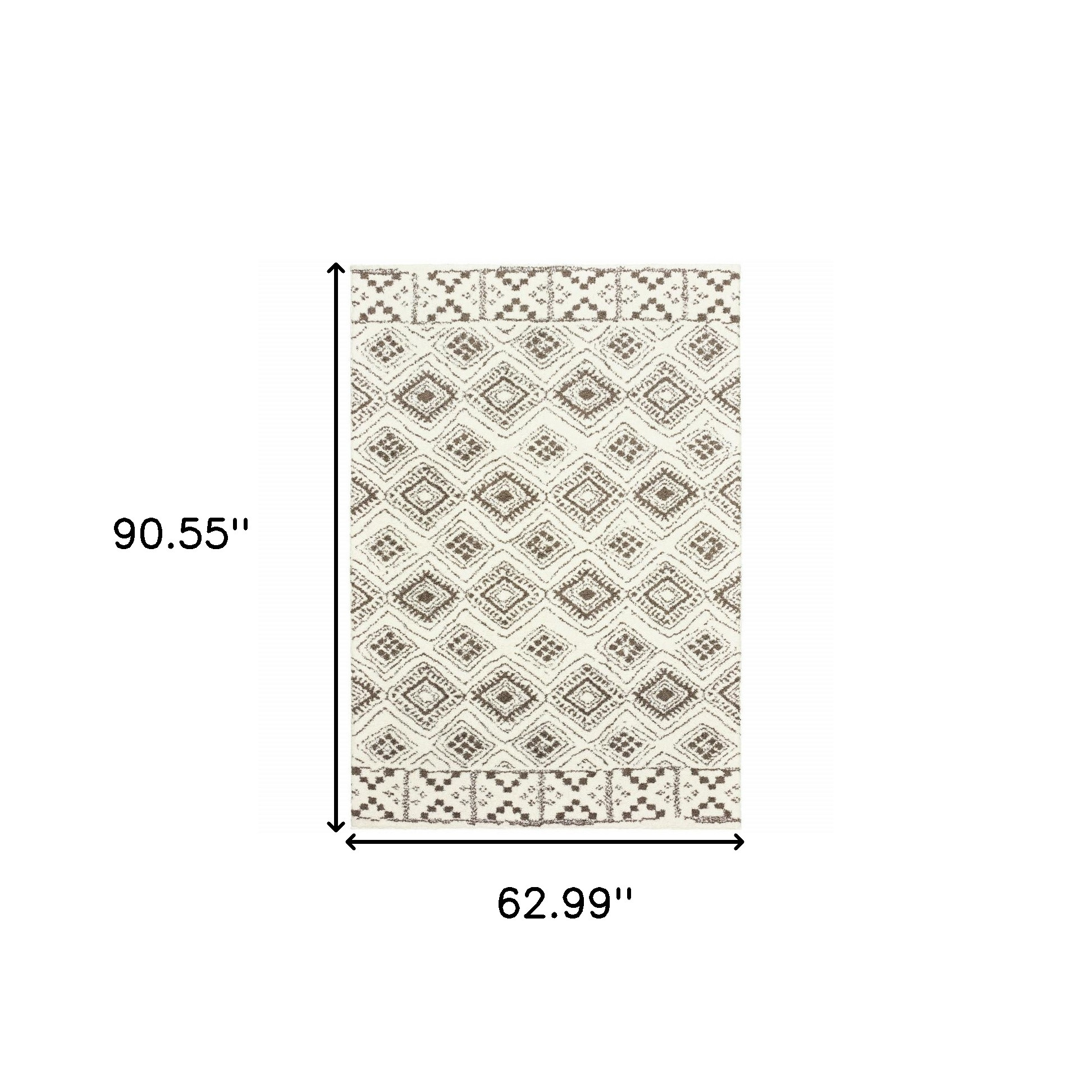 5" X 8" Ivory And Brown Geometric Shag Power Loom Stain Resistant Area Rug