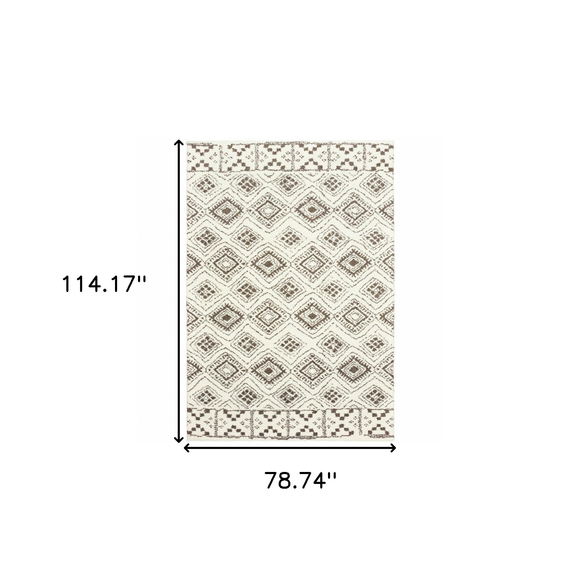 6" X 9" Ivory And Brown Geometric Shag Power Loom Stain Resistant Area Rug