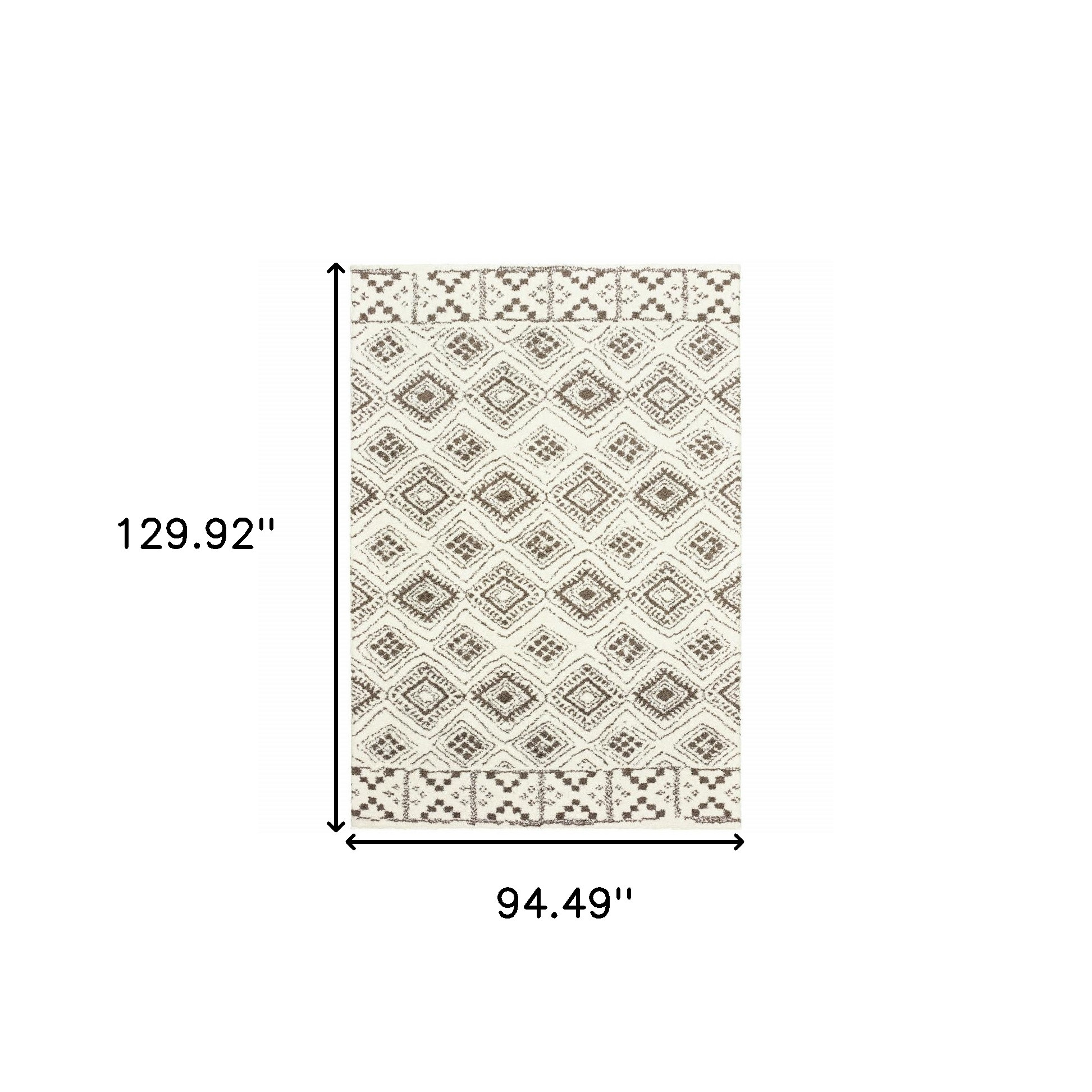 8" X 11" Ivory And Brown Geometric Shag Power Loom Stain Resistant Area Rug