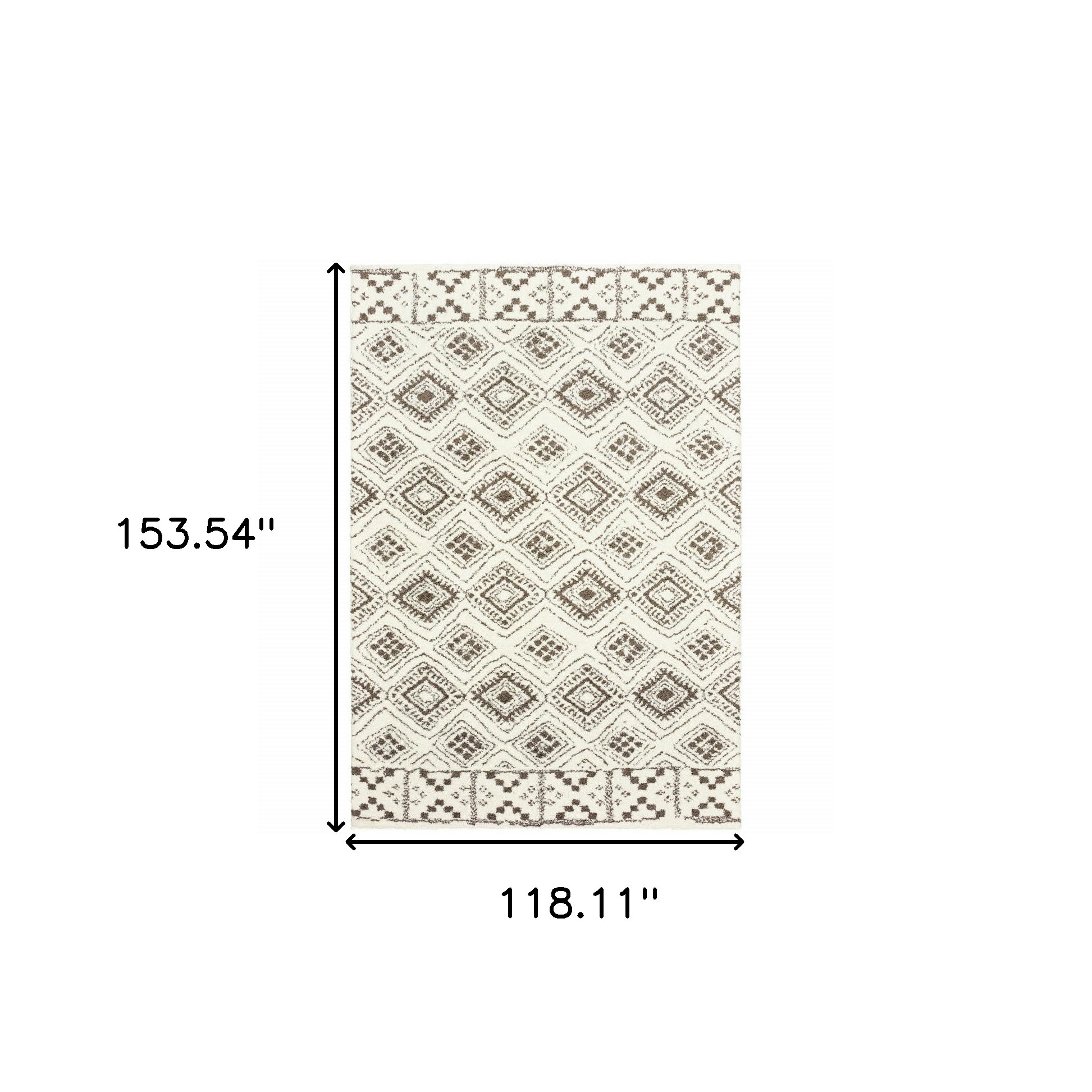 10" X 13" Ivory And Brown Geometric Shag Power Loom Stain Resistant Area Rug
