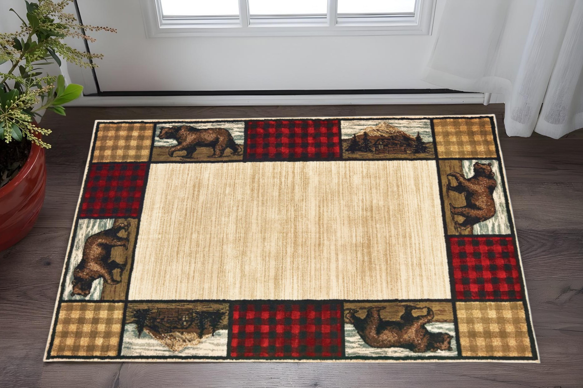 2' X 3' Ivory Southwestern Power Loom Stain Resistant Area Rug-509912-1