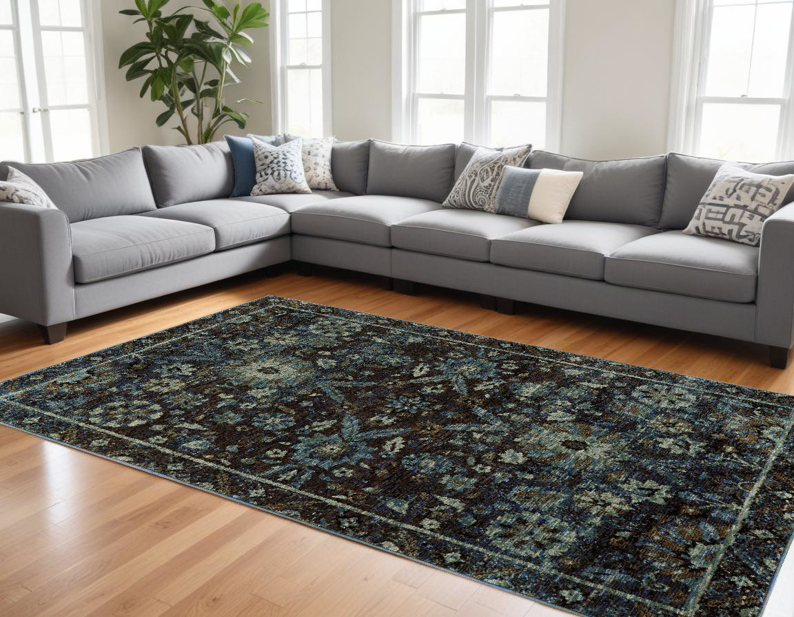 7' X 10' Navy Blue Oriental Power Loom Area Rug-510082-1