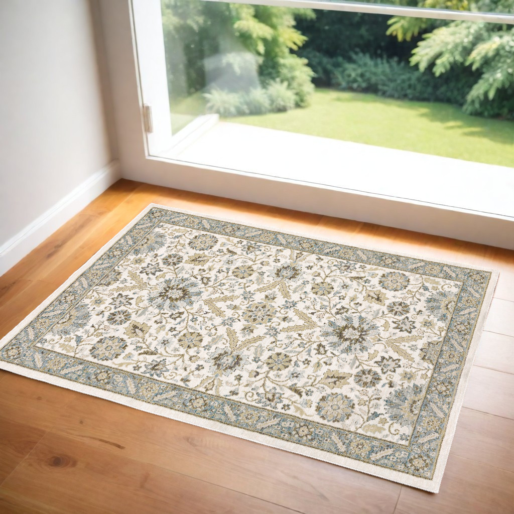 3' X 5' Stone And Ivory Oriental Area Rug-510087-1