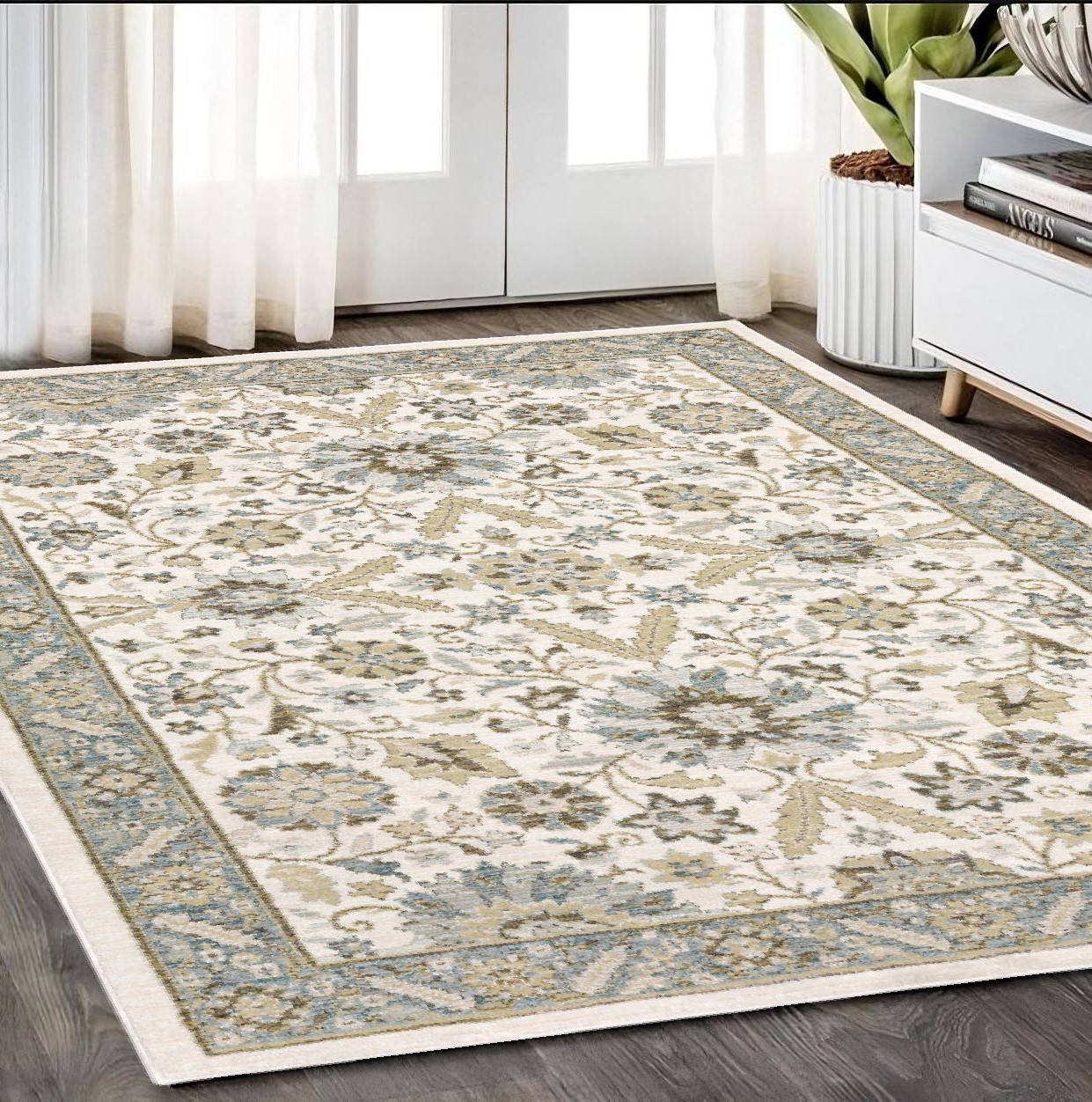 5' X 7' Stone And Ivory Oriental Area Rug-510088-1