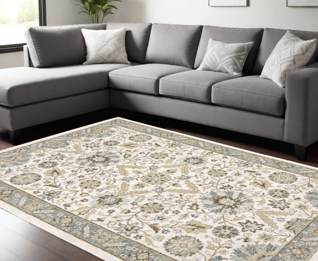 9' X 12' Gray and Ivory Oriental Power Loom Area Rug-510091-1