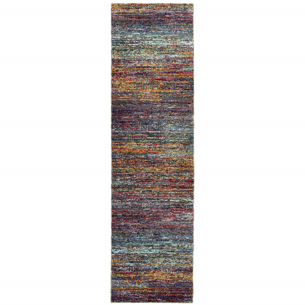 8" Runner Blue and Gray Abstract Power Loom Runner Rug