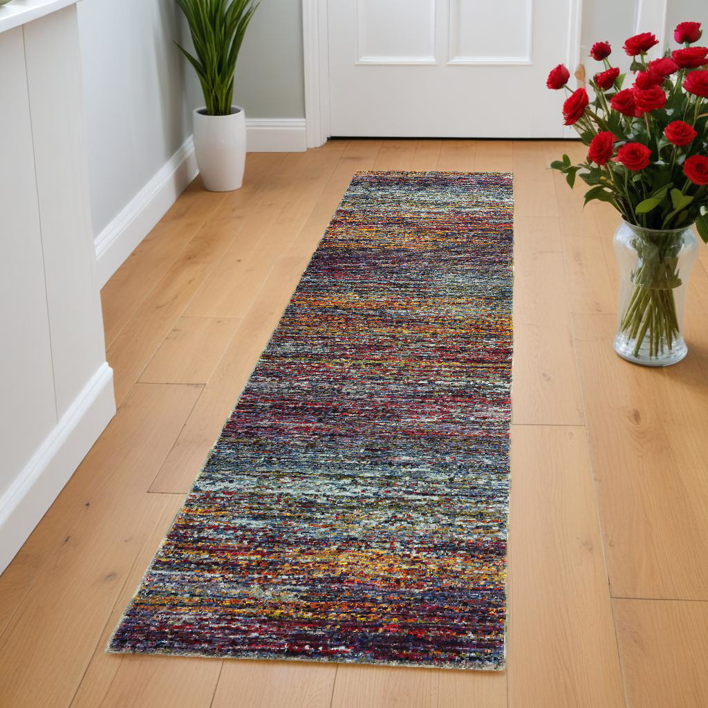 8" Runner Blue and Gray Abstract Power Loom Runner Rug