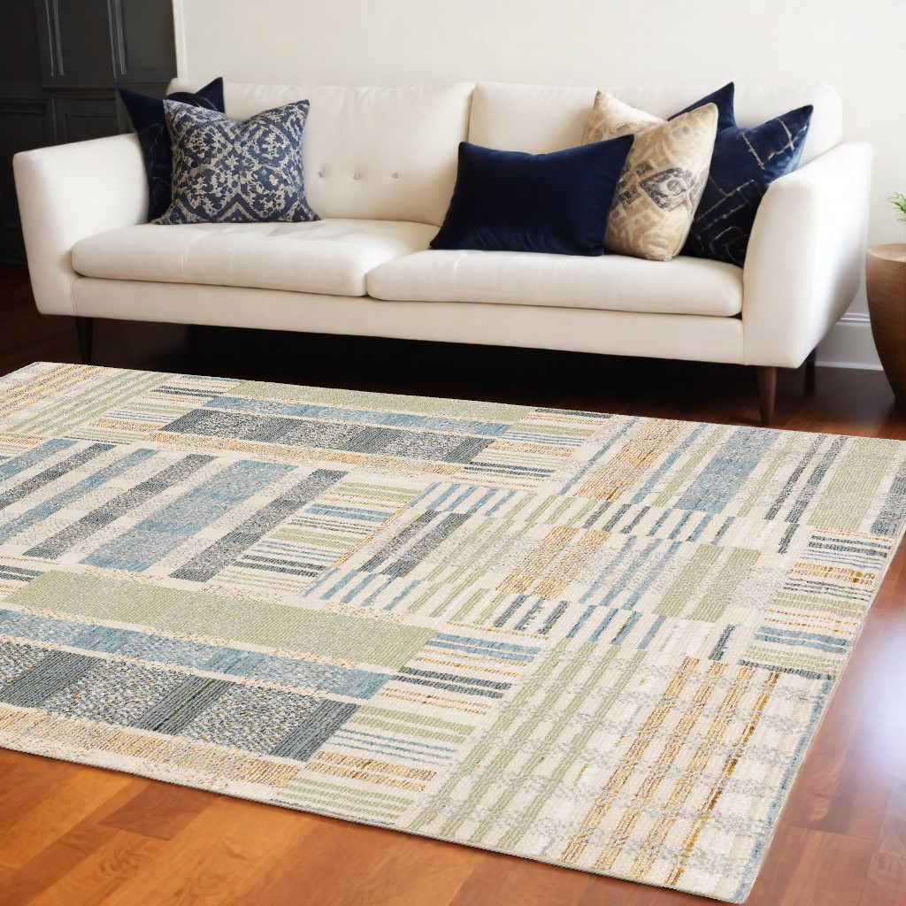 10' X 13' Blue And Green Geometric Area Rug-510198-1