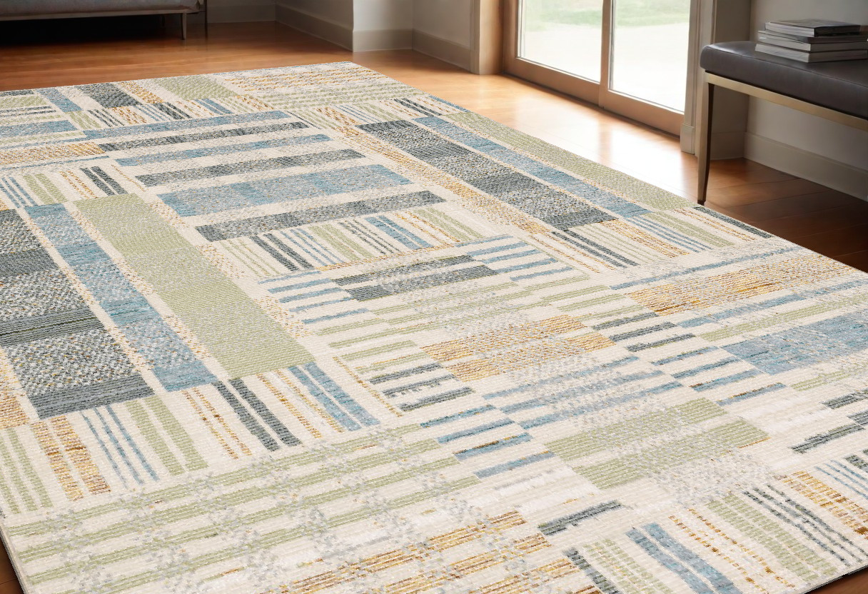 5' X 7' Gray and Ivory Geometric Power Loom Area Rug-510203-1