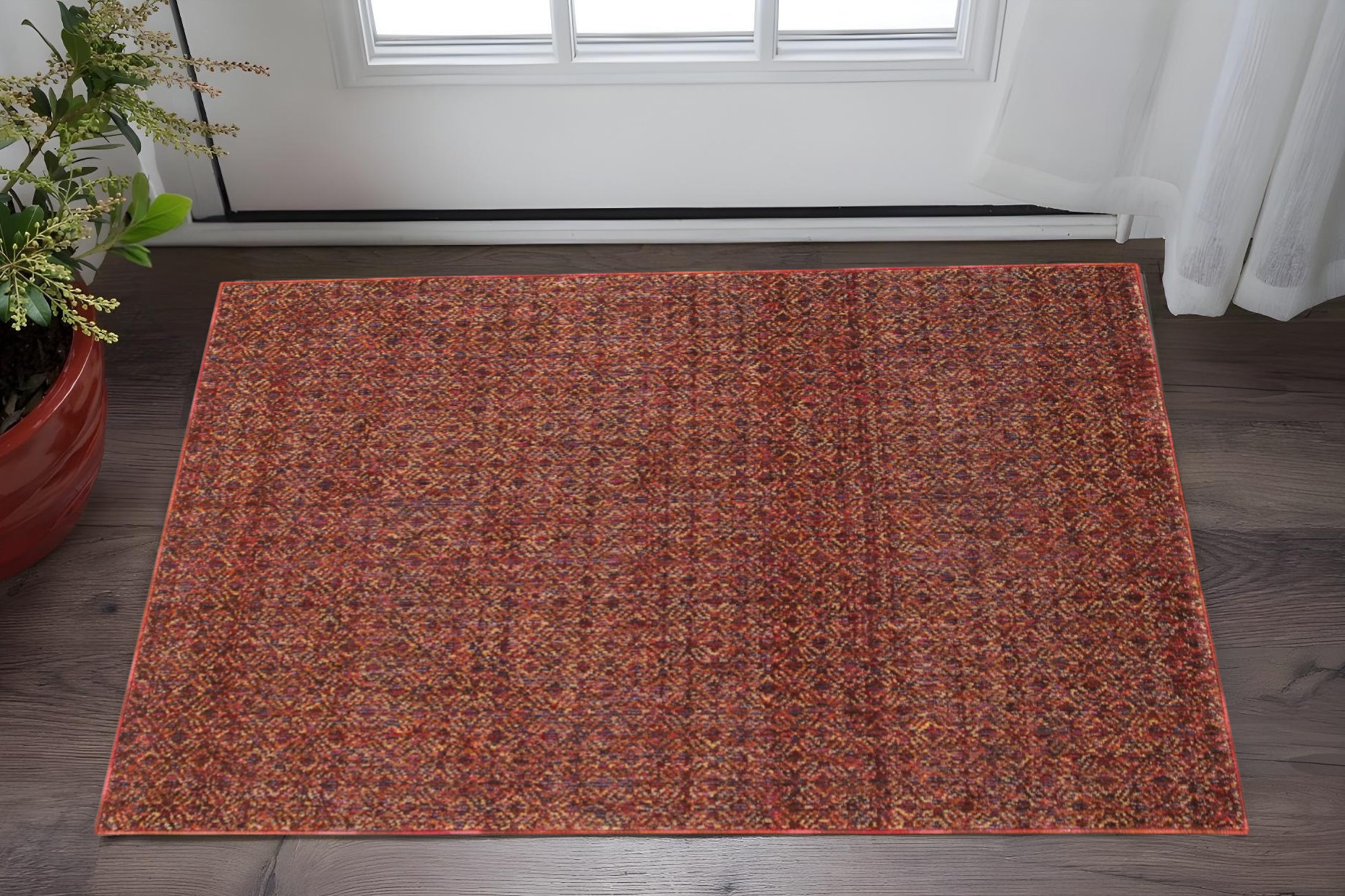 2' X 3' Red and Gold Geometric Power Loom Area Rug-510217-1