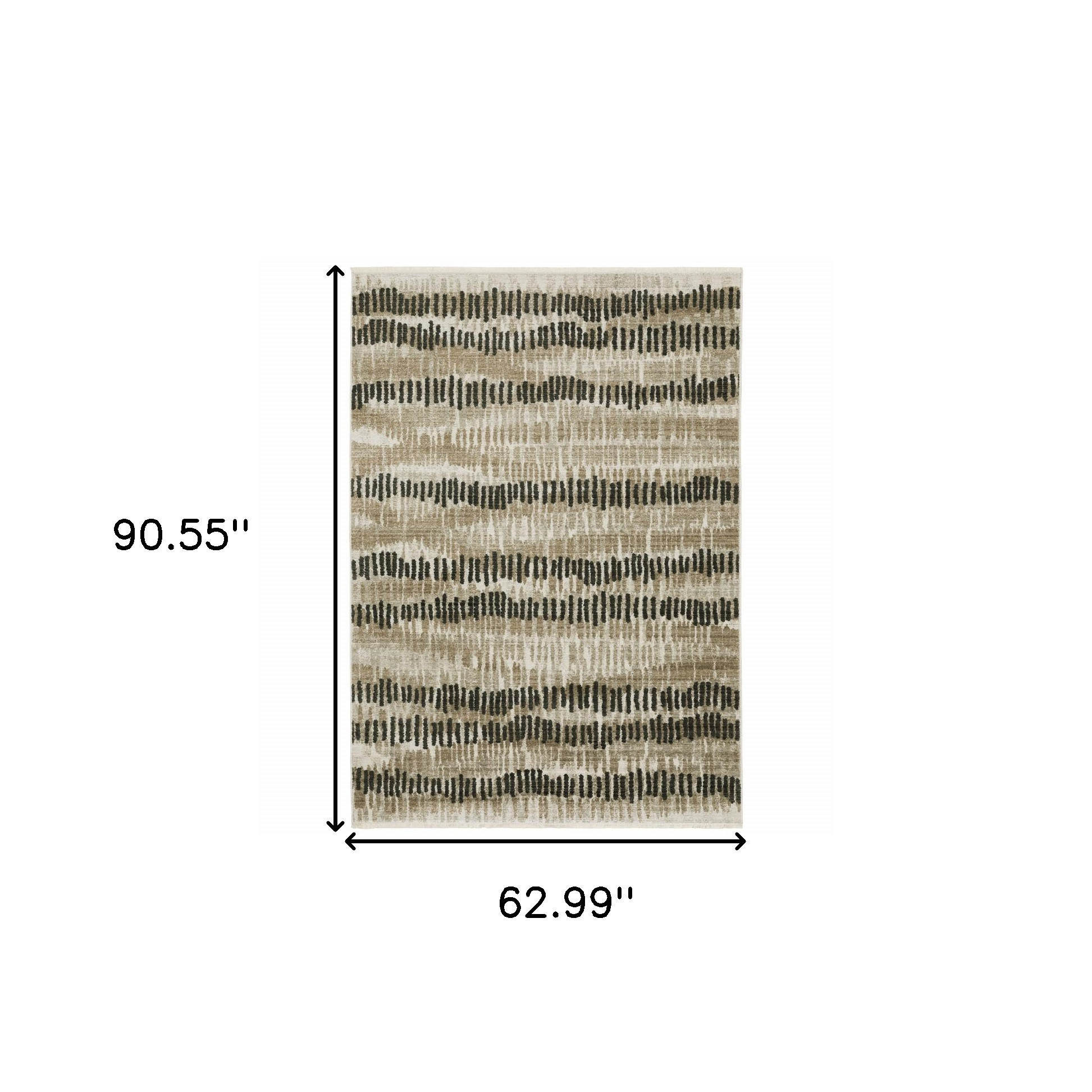 5" X 8" Beige Ivory Charcoal Brown Tan And Grey Abstract Power Loom Stain Resistant Area Rug With Fringe