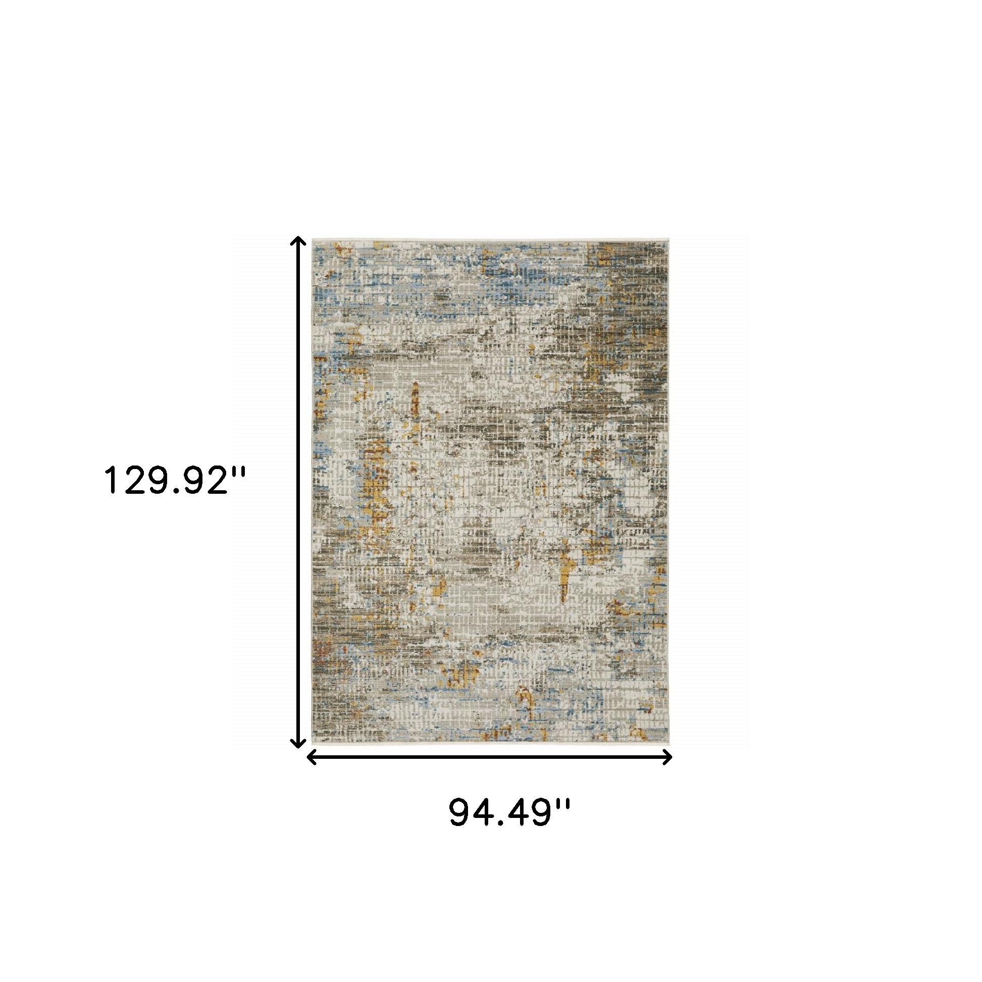 8" X 11" Beige Grey Brown Gold Red And Blue Abstract Power Loom Stain Resistant Area Rug With Fringe