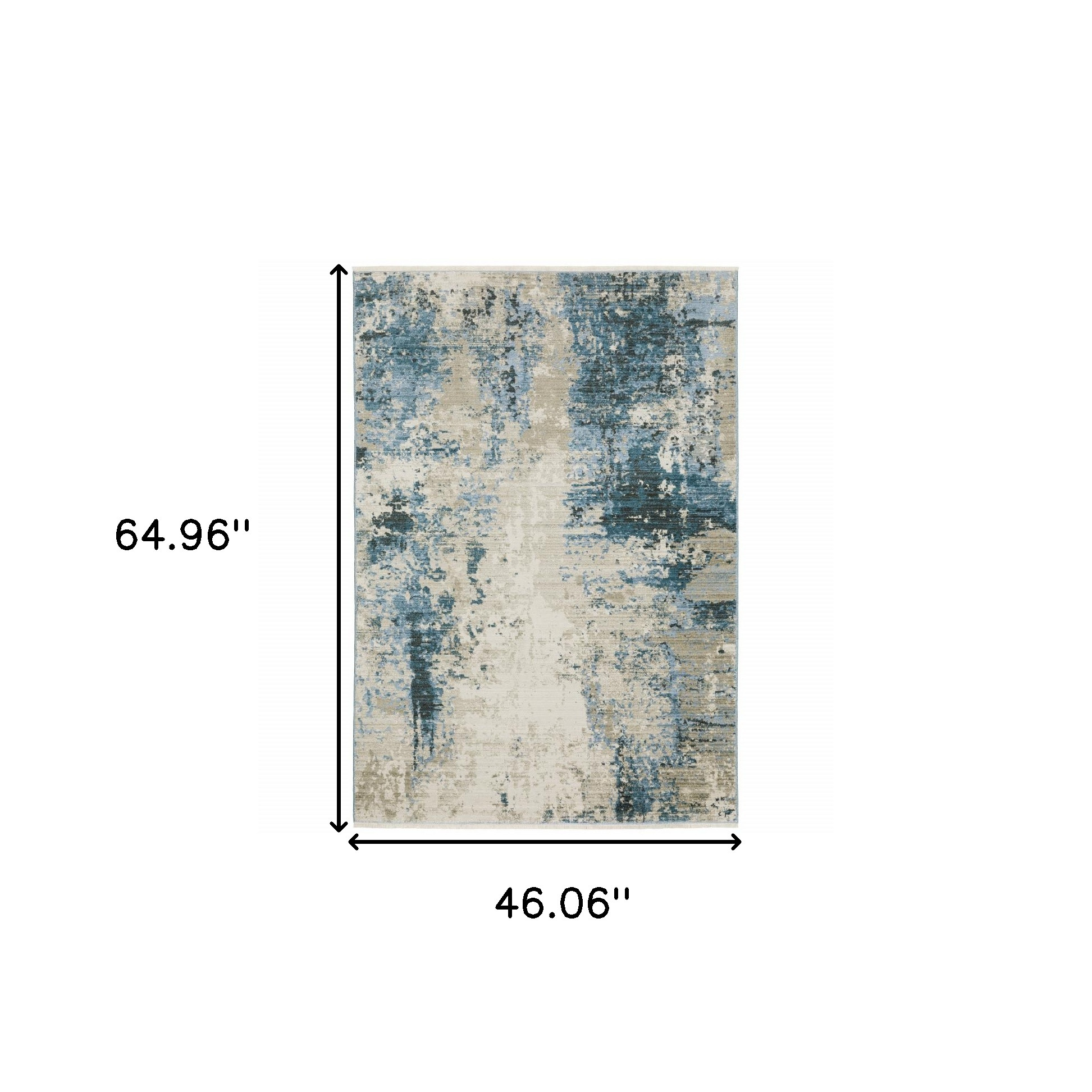 4" X 6" Blue Grey Ivory Light Blue And Dark Blue Abstract Power Loom Stain Resistant Area Rug With Fringe