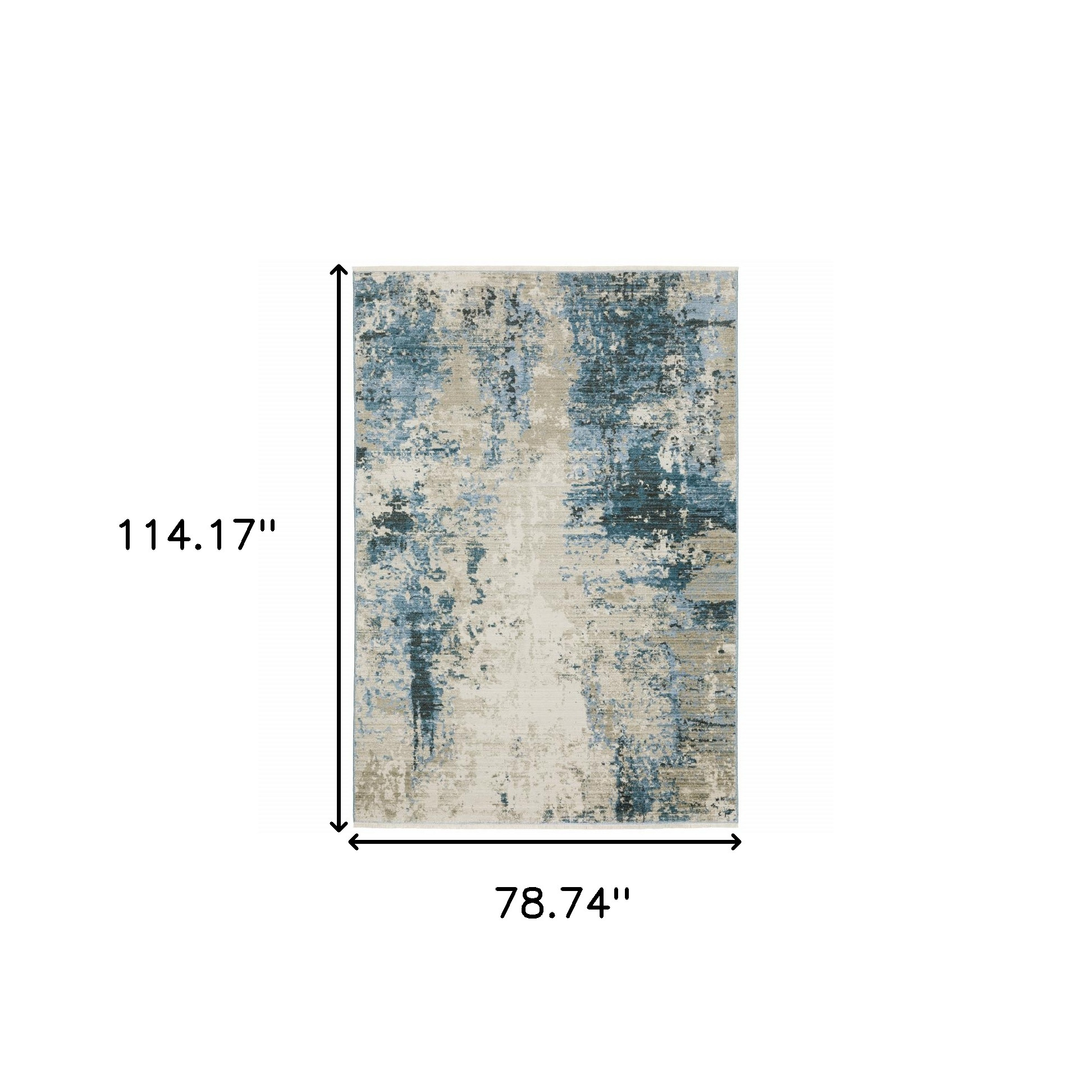 6" X 9" Blue Grey Ivory Light Blue And Dark Blue Abstract Power Loom Stain Resistant Area Rug With Fringe