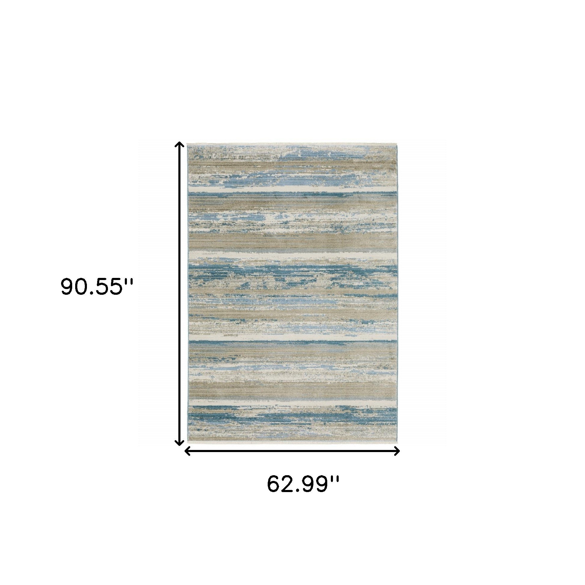 5" X 8" Ivory Beige Grey Blue And Tan Abstract Power Loom Stain Resistant Area Rug With Fringe