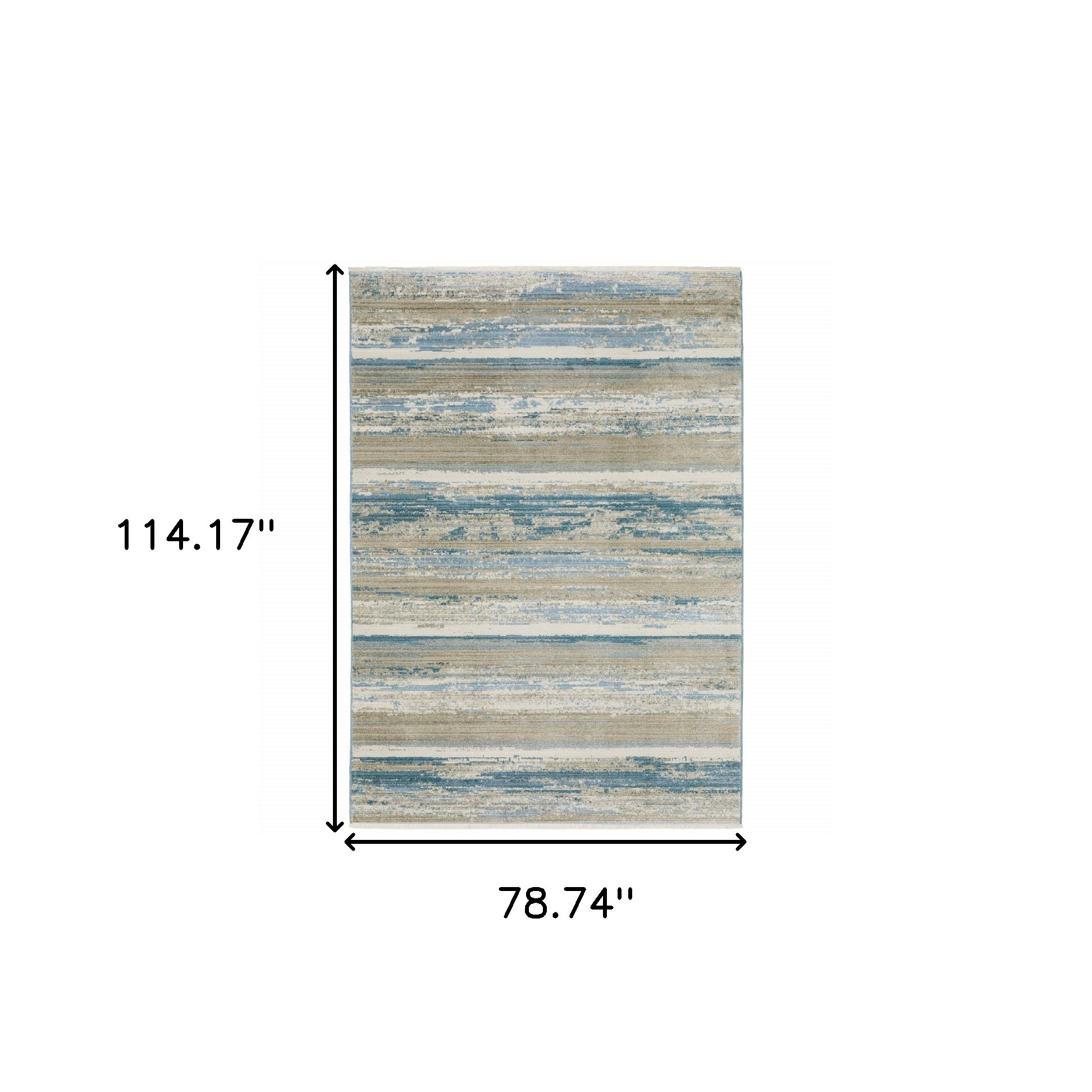 6" X 9" Ivory Beige Grey Blue And Tan Abstract Power Loom Stain Resistant Area Rug With Fringe