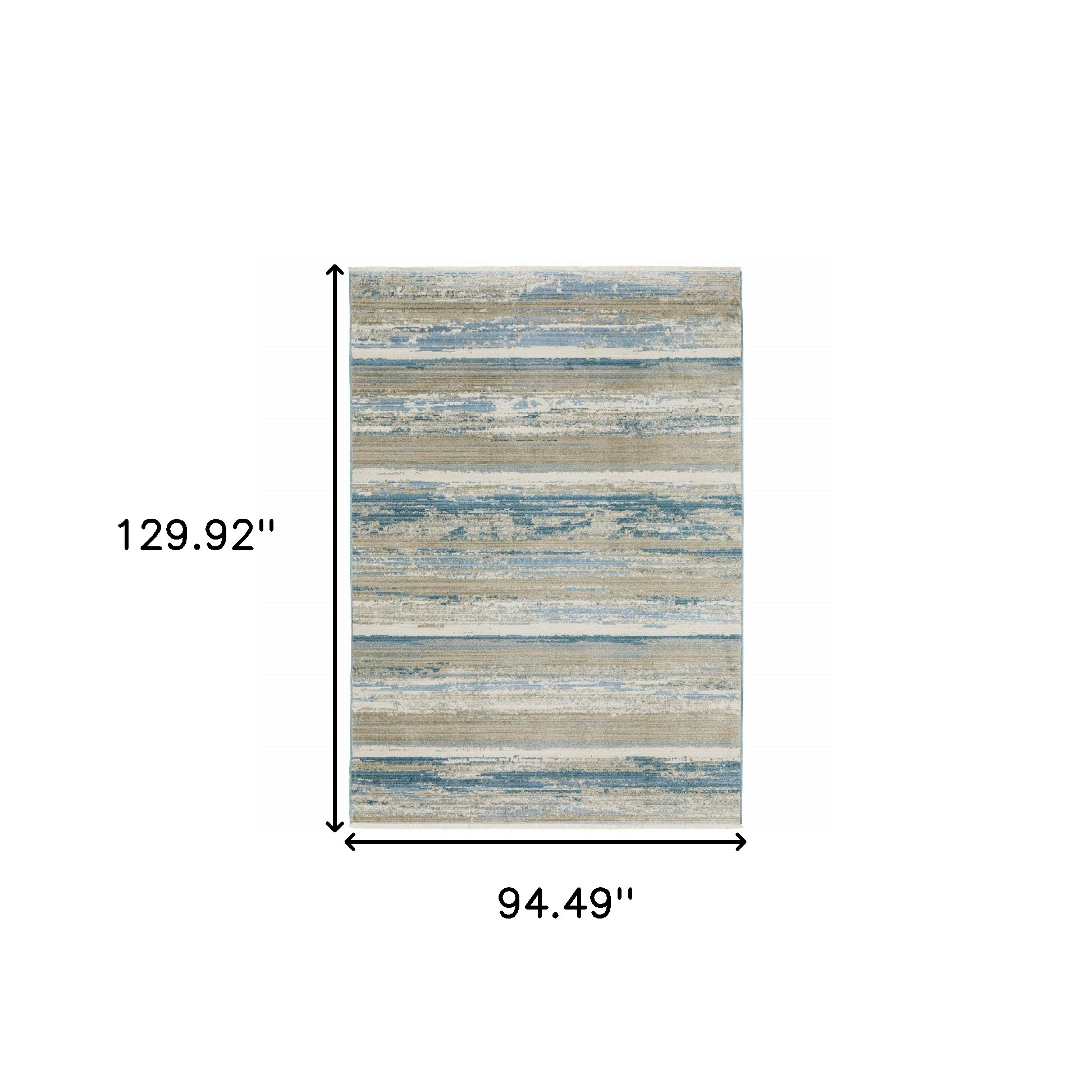8" X 11" Ivory Beige Grey Blue And Tan Abstract Power Loom Stain Resistant Area Rug With Fringe