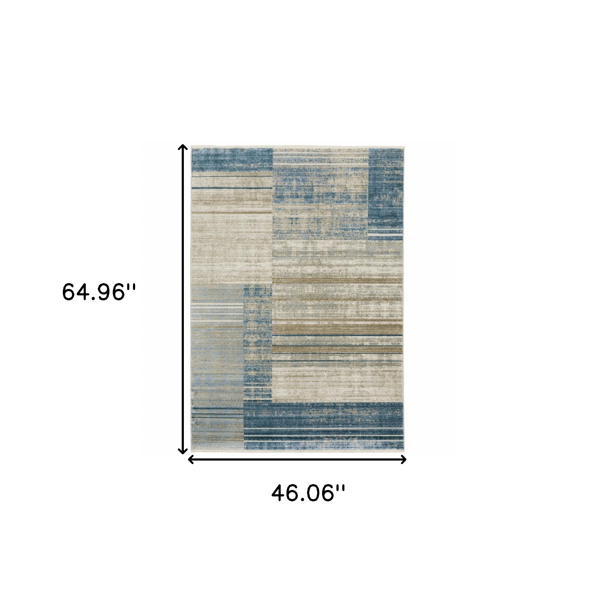 4" X 6" Blue Dark Blue Teal Grey Ivory Beige And Tan Geometric Power Loom Stain Resistant Area Rug With Fringe